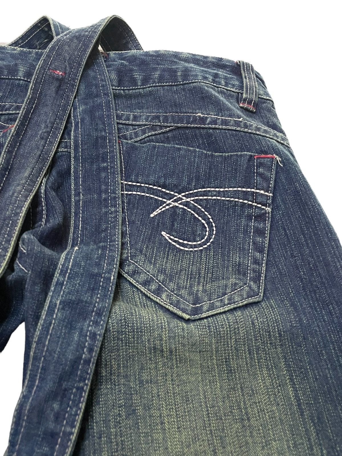 If Six Was Nine × Le Grande Bleu (L.G.B.) Spica Japan Mud Mooss Flared Wide Parachute Suspender Jeans Size US 30 / EU 46 - 14 Thumbnail