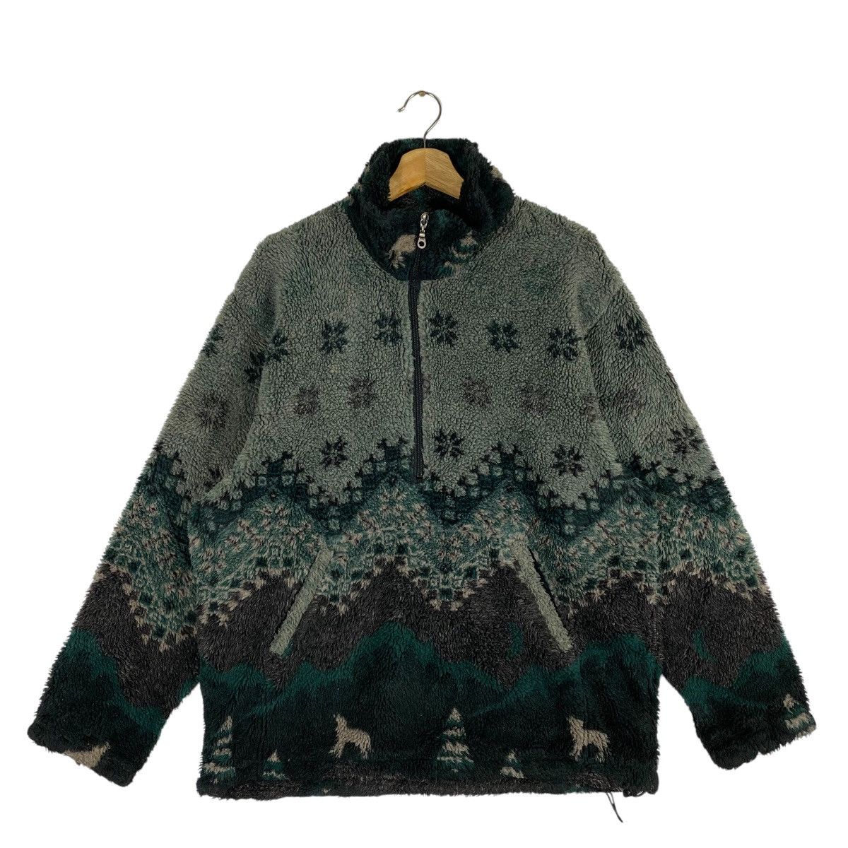 Vintage × Woolrich Woolen Mills Vintage Woolrich Snowflake Sheep Mountain Half Zip Fleece Size US L / EU 52-54 / 3 - 1 Thumbnail