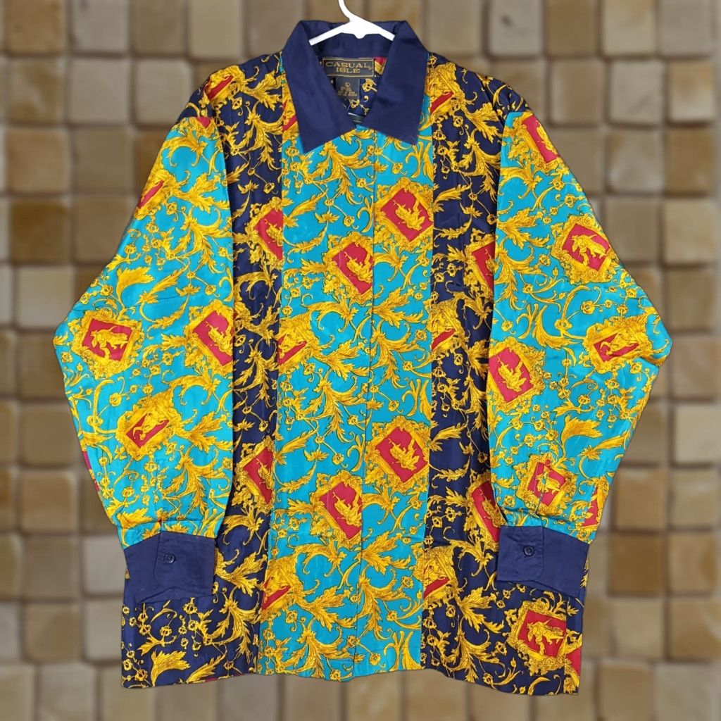 Vintage VINTAGE Casual Isle Women's Shirt Large Gold Silk Collared Button-Up Preppy 80s 90s Royal Size L / US 10 / IT 46 - 1 Thumbnail