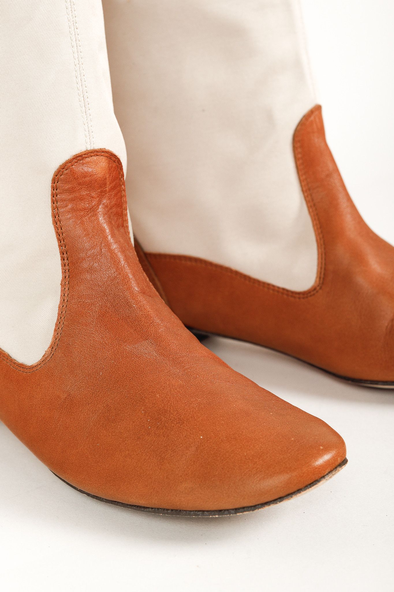 Repetto Repetto Beige & Cognac Canvas Leather Tall Boots Size US 7 / IT 37 - 7 Thumbnail
