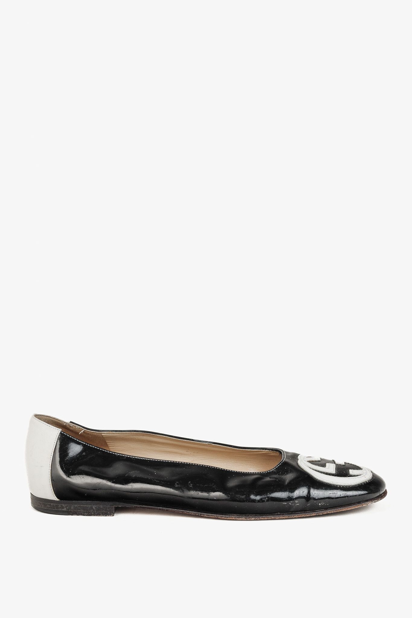 Gucci Gucci Black Patent-Leather GG-Logo Ballerina Flats Size US 7.5 / IT 37.5 - 2 Thumbnail