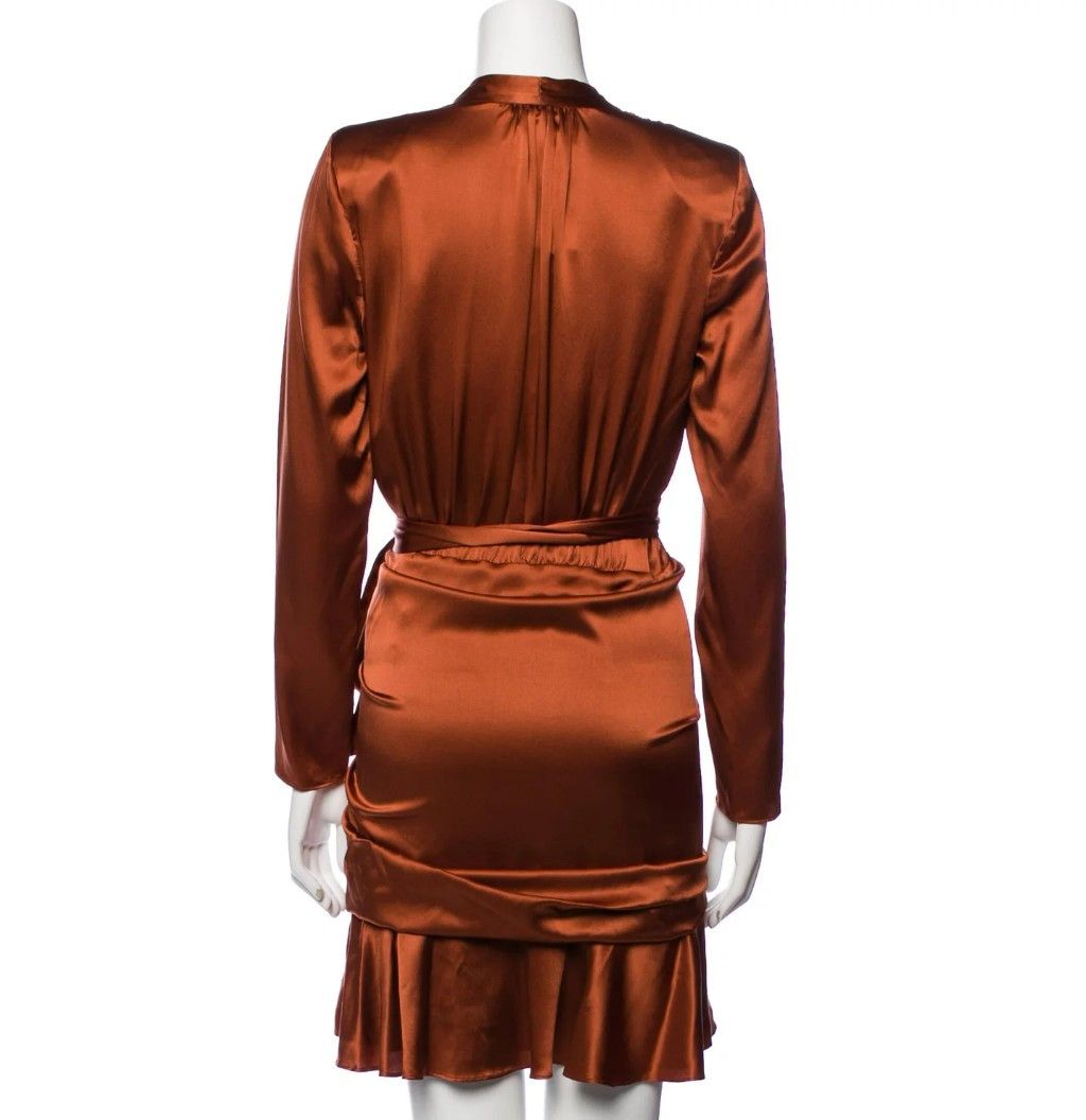 Veronica Beard Veronica Beard Agatha Cognac Silk Satin Wrap Ruched Dress Size XXS / US 00 / IT 34 - 6 Thumbnail