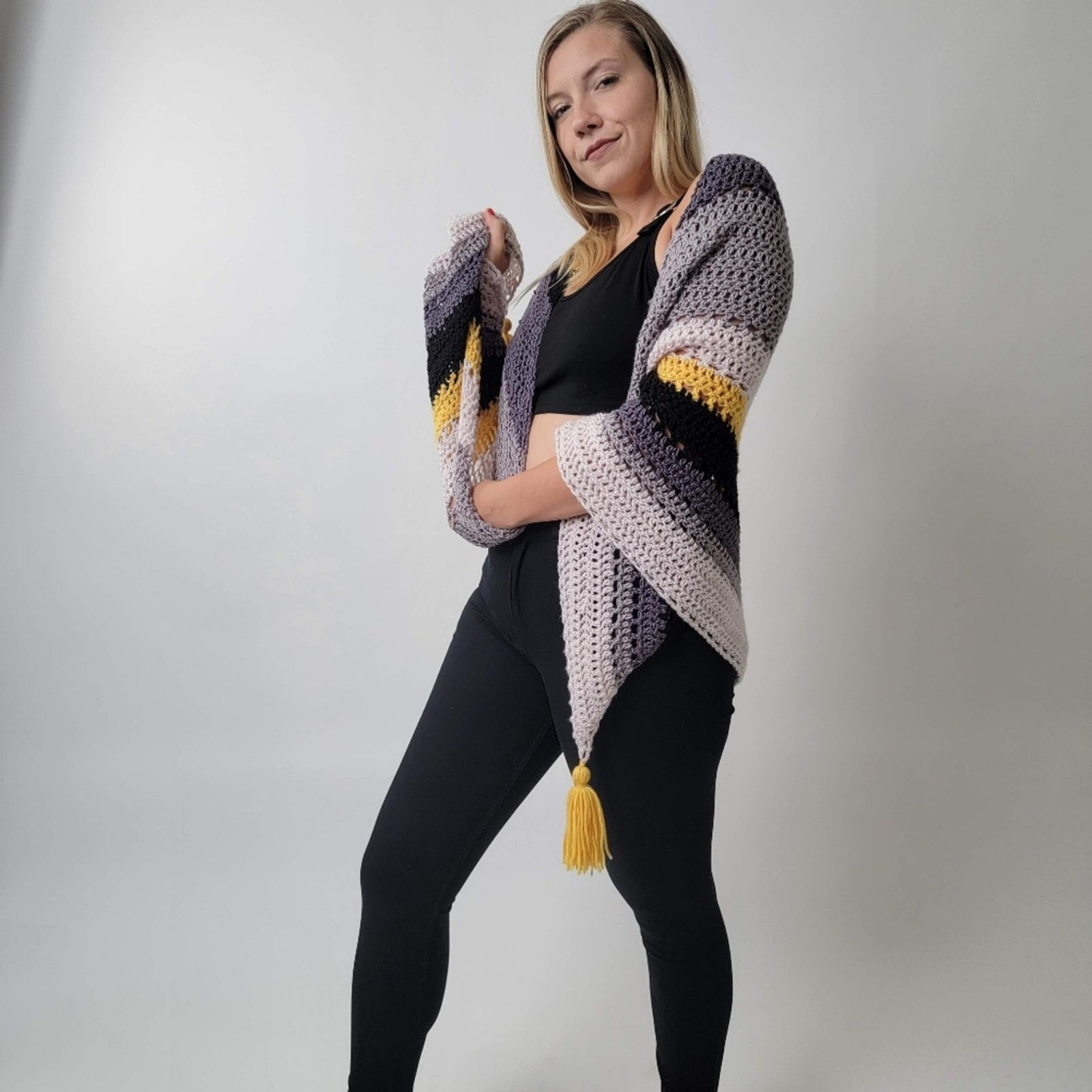 Other 70's Mod Knit Fringe Poncho Shrug Crochet Afghan Poncho Shaw Size ONE SIZE - 5 Thumbnail