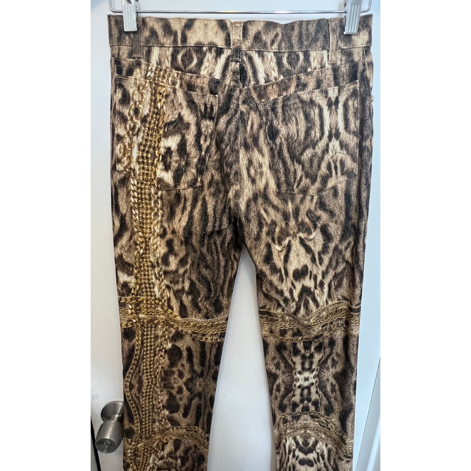 Roberto Cavalli animal chain print denim pants Sz XS y2k