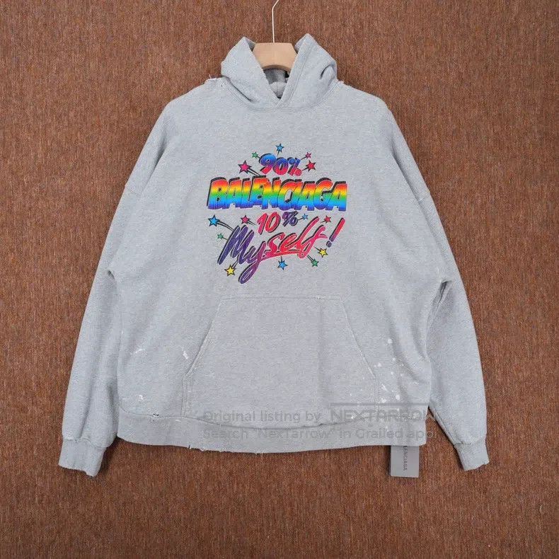 Balenciaga Balenciaga Rainbow Graffiti Logo Distressed Hoodie Size US L / EU 52-54 / 3 - 1 Thumbnail
