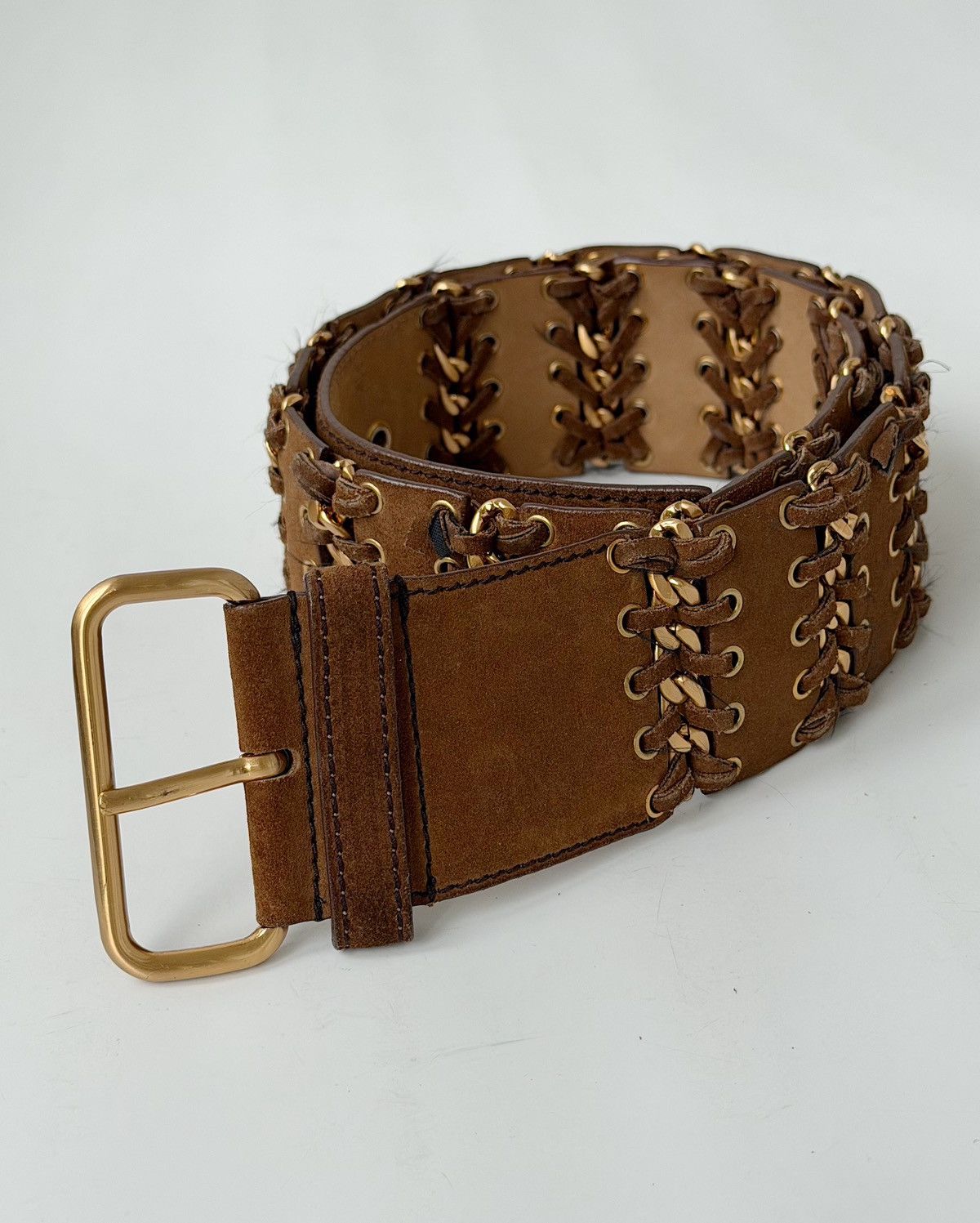 Prada PRADA Chain Suede Wide Brown Belt vintage leather western Size ONE SIZE - 6 Thumbnail