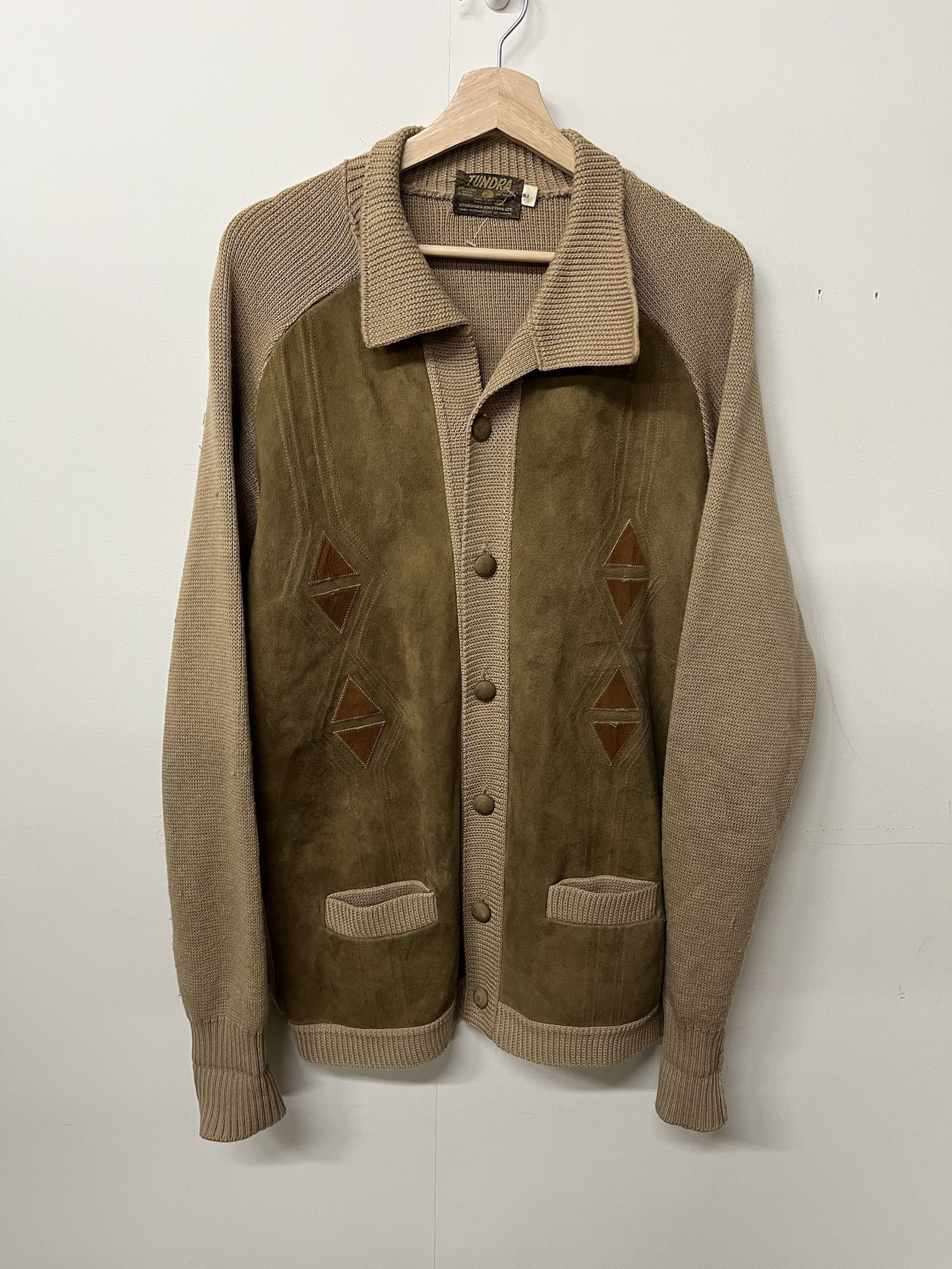 Vintage Vintage 90s Tundra Suede Leather Front Knit Cardigan Size XL Tall Size US XL / EU 56 / 4 - 1 Thumbnail