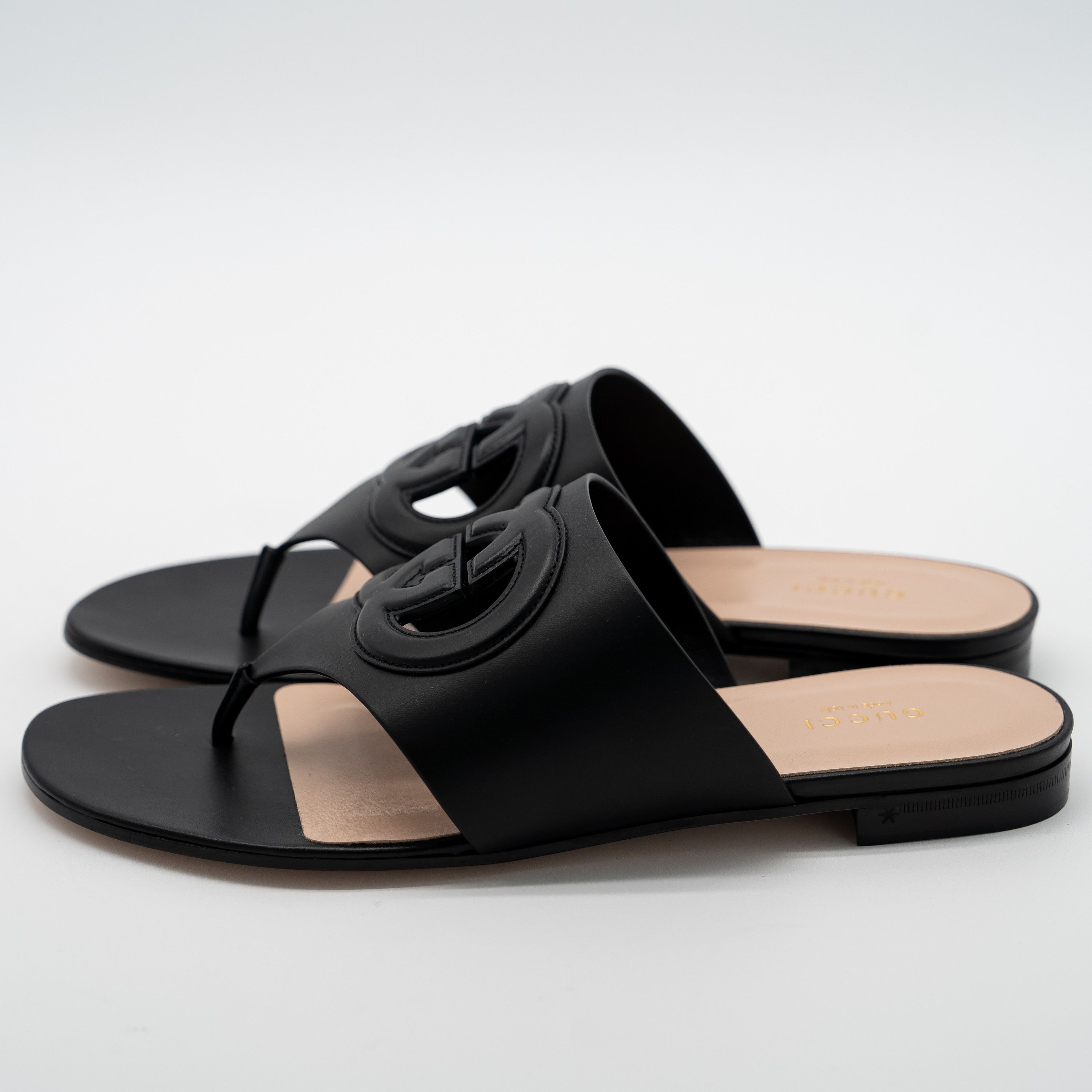 Gucci 39.5G Gucci Thong Sandals Black Cut Out GG Flats Leather Size US 9.5 / IT 39.5 - 4 Thumbnail