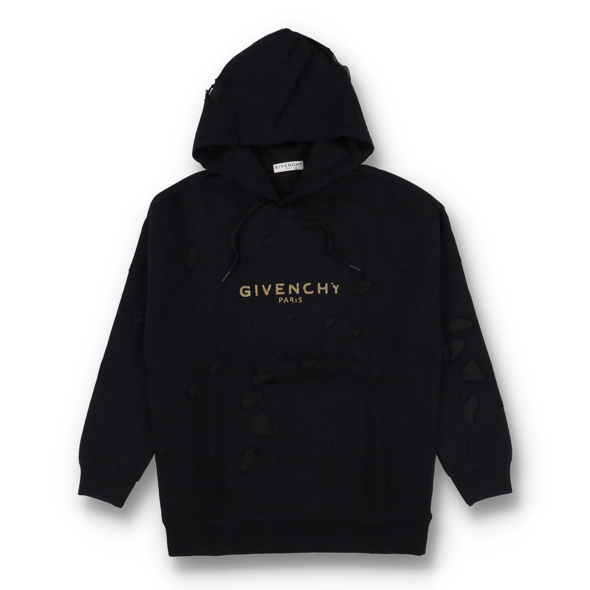 Givenchy Black and Gold Destroyed Blurred Logo Oversized Hoodie Size US L / EU 52-54 / 3 - 1 Thumbnail