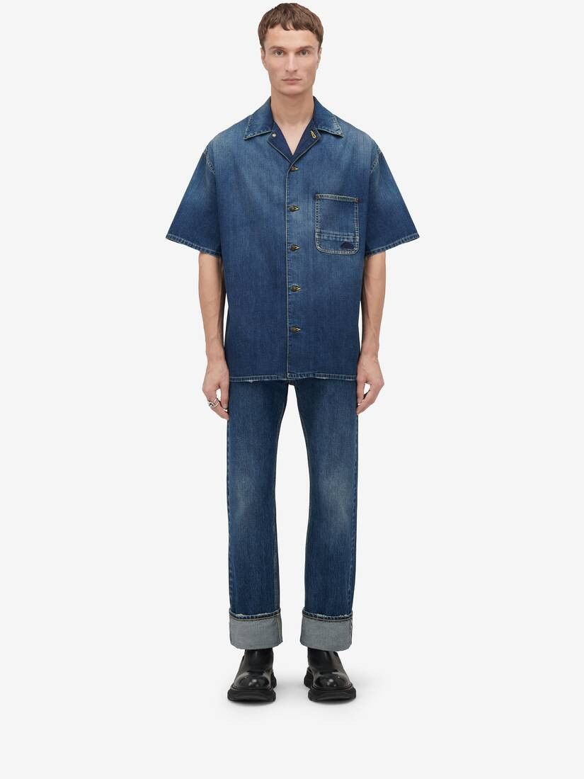 Alexander McQueen o1w1db10725 Hawaiian Denim Shirt in Washed Blue Size US L / EU 52-54 / 3 - 2 Thumbnail