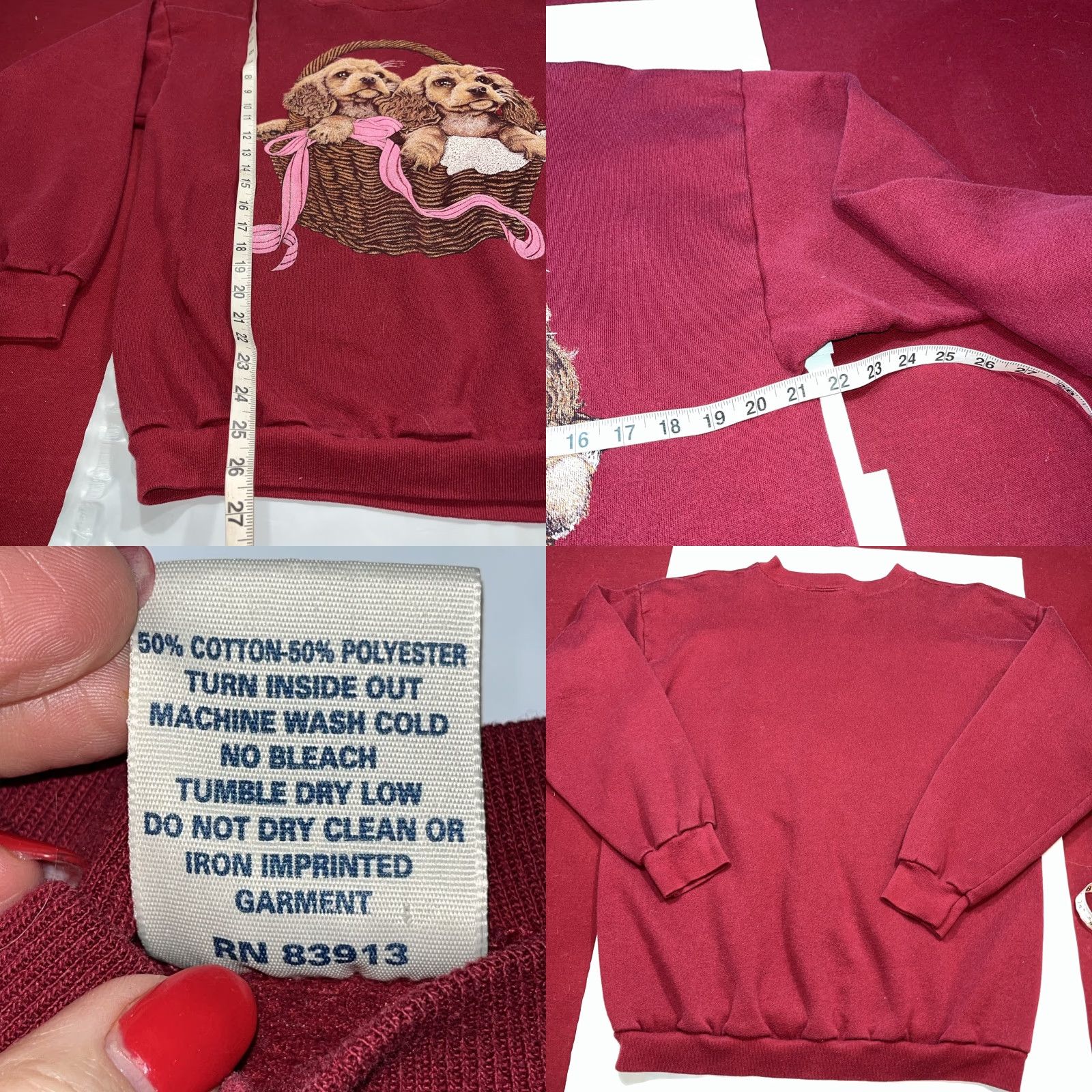 Asket Cotton Grove Sweatshirt L Red 90s Cocker Spaniel Grandma Dog Puppies In A Basket Round Crewneck Womens Large Size L / US 10 / IT 46 - 8 Thumbnail