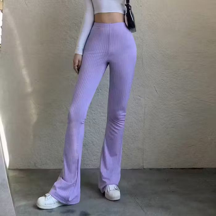 image of Vintage High Waist Capris Sexy Bell Bottom Flare Tights in Purple, Women's (Size 24)