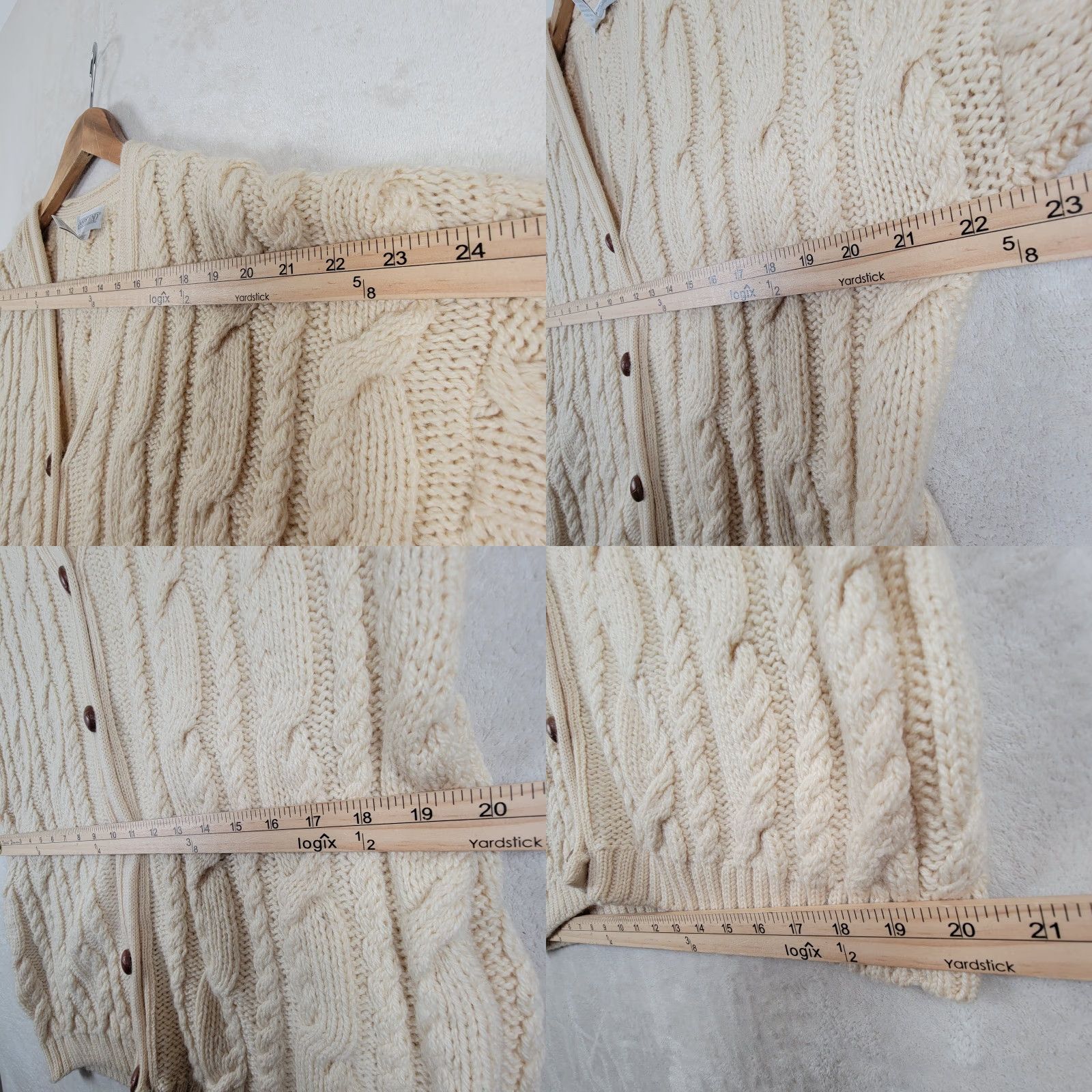 Lands' End VINTAGE Lands' End Fisherman Cardigan Sweater Womens S 100% Wool Ivory Thick Wool Chunky-Knit Winter Leather Buttons Boys??? Size S / US 4 / IT 40 - 8 Thumbnail