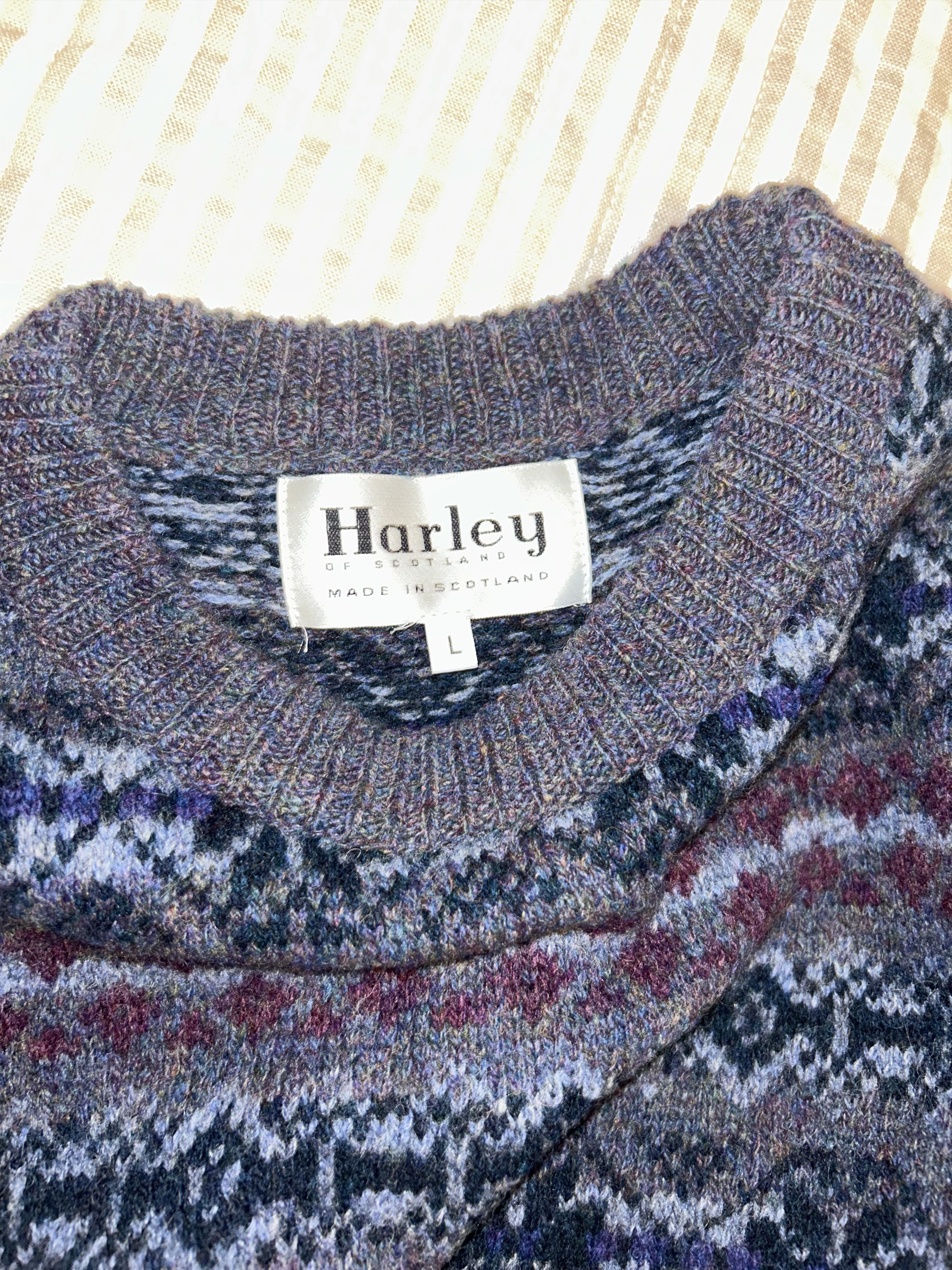Harley of Scotland Harley of Scotland 100% Wool Blue Fair Isle Stripe Sweater Size US L / EU 52-54 / 3 - 3 Thumbnail