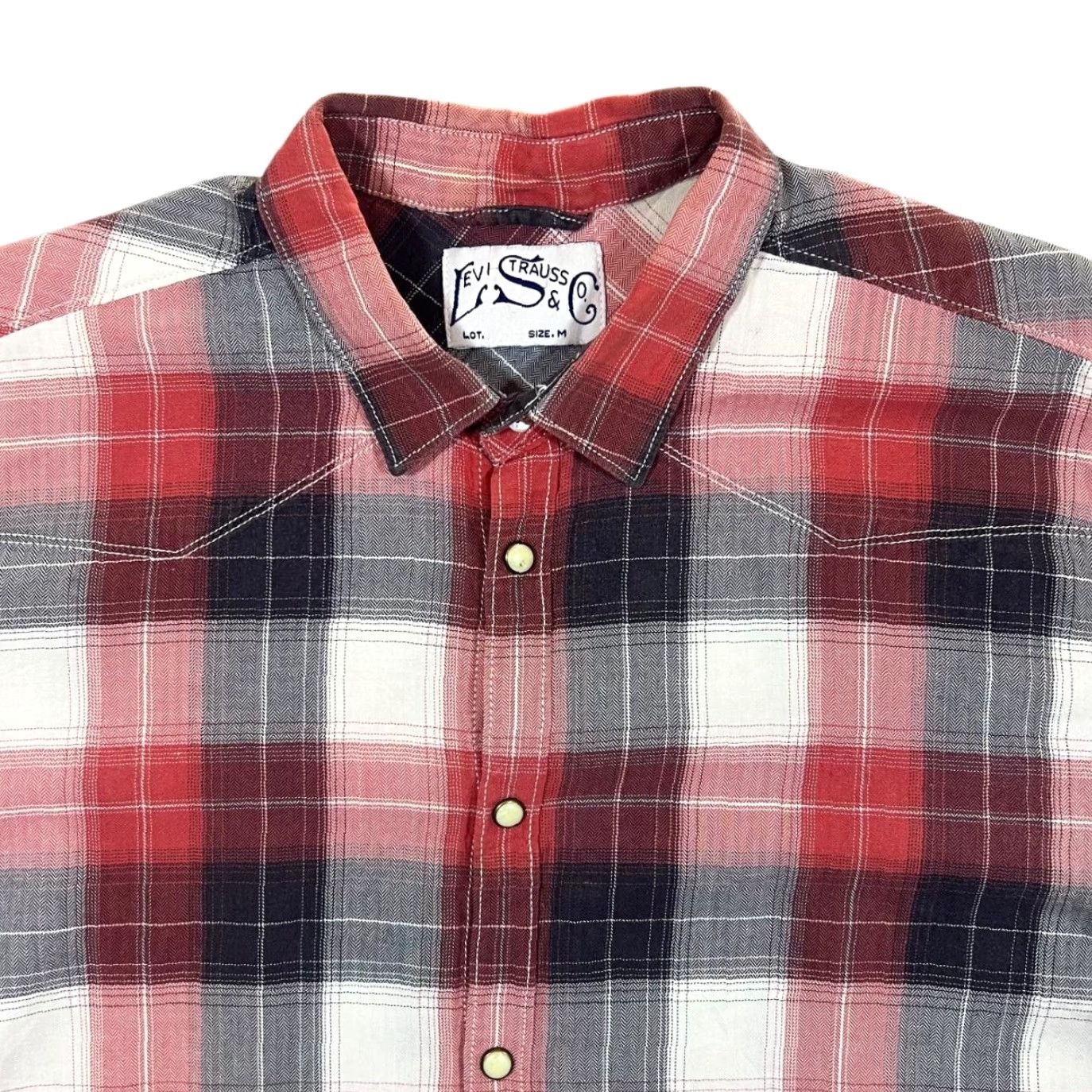 Levi's Levi Strauss & Co Levi's Red Plaid Check Western Popper Long Sleeve Shirt Medium Men Modern Pattern Check-Red/Black/Grey/White Christmas 1970s Size US M / EU 48-50 / 2 - 2 Thumbnail