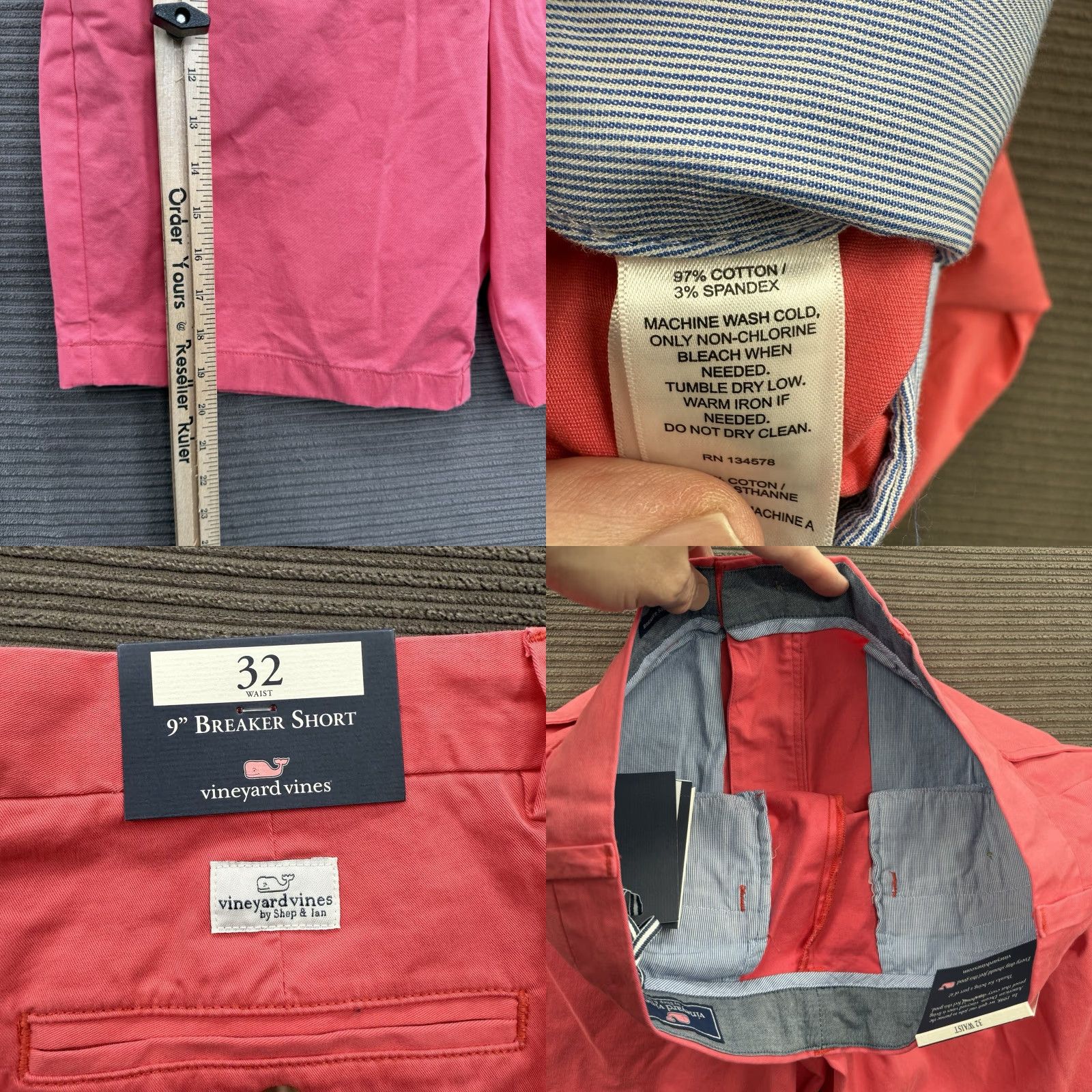 Vineyard Vines Vineyard Vines Breaker Shorts Men 32 Jetty Red Cotton Preppy Golf Golfing Chino 5-Pocket Regular Front Flat 9in Inseam Summer Spring Fall Mens Size US 32 / EU 48 - 8 Thumbnail