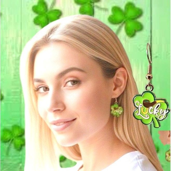 Handmade St Patricks Day Shamrock Earrings Lucky Hand Painted Metal N Size ONE SIZE - 2 Thumbnail