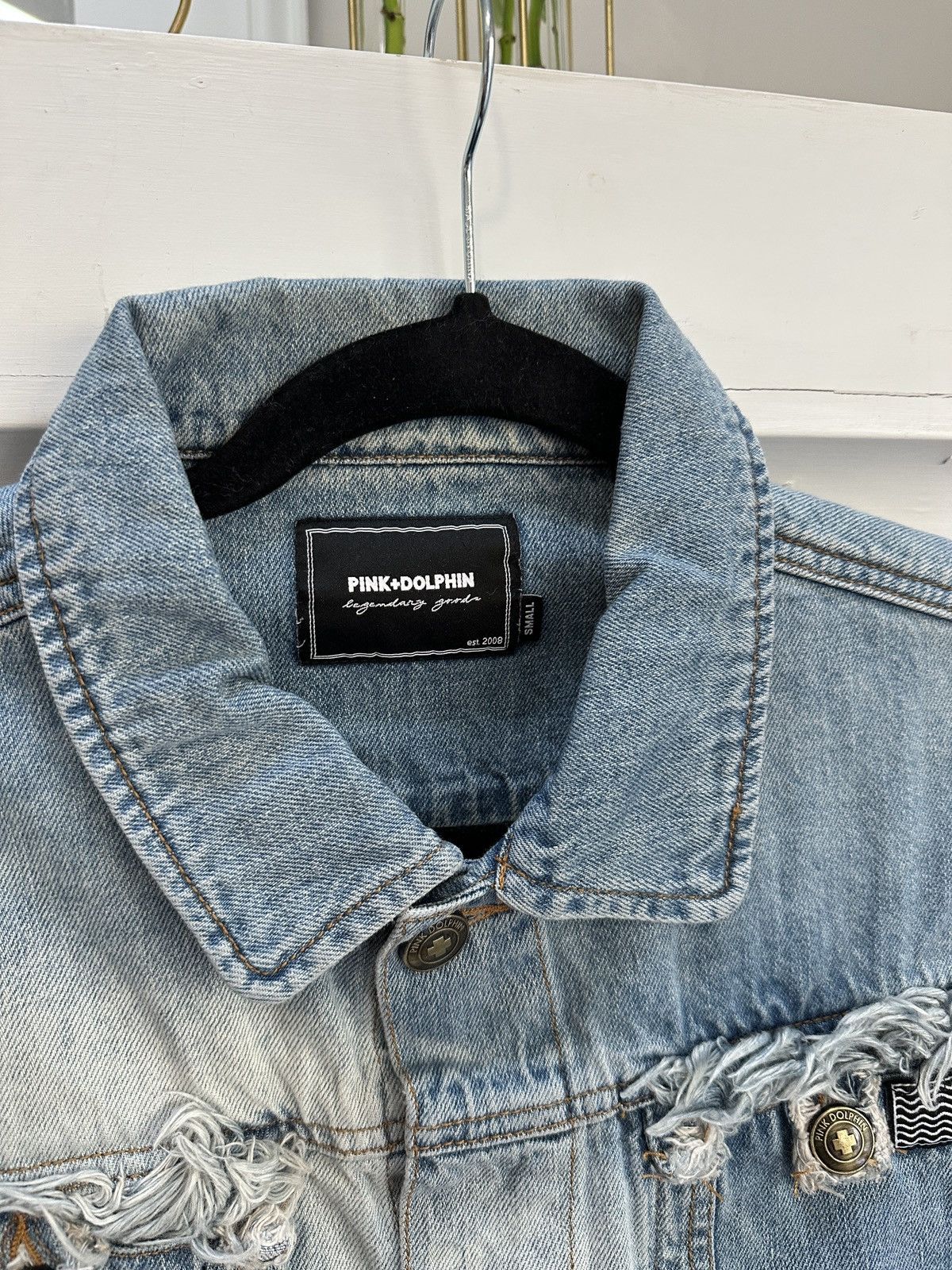 Pink Dolphin Frayed Faded Denim Jacket Size US S / EU 44-46 / 1 - 2 Thumbnail
