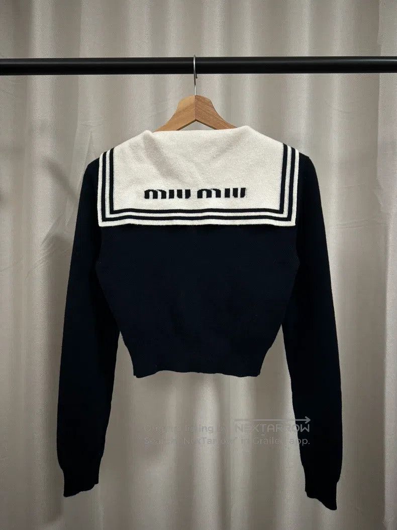Miu Miu Miu Miu 36 Dark blue navy collar knitted cashmere cardigan Size S / US 4 / IT 40 - 2 Thumbnail