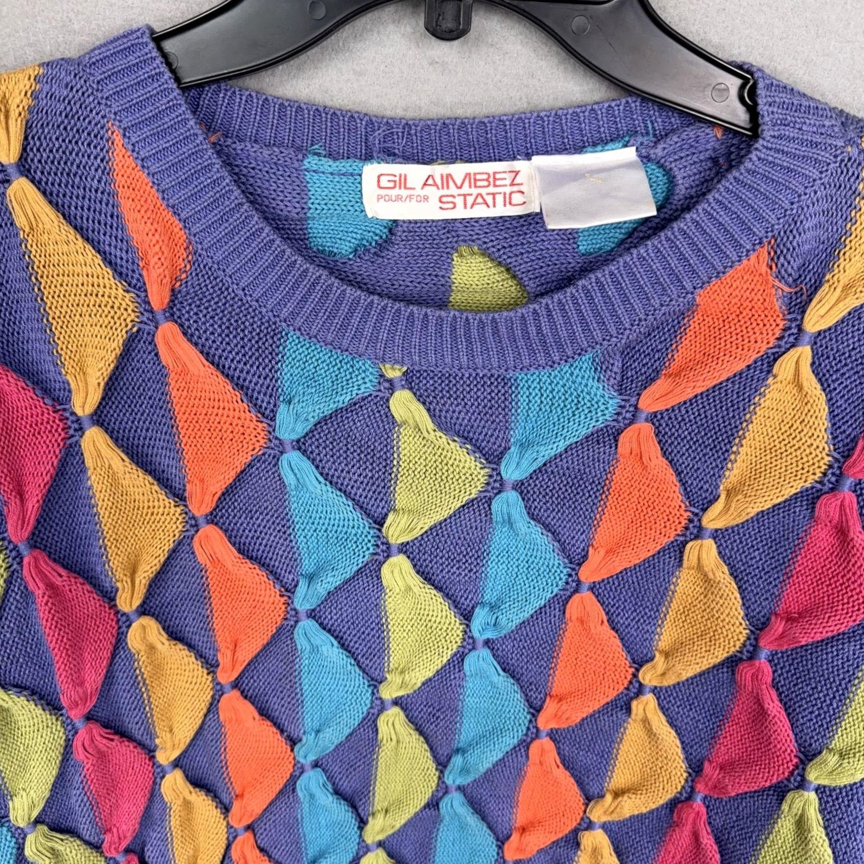 Vintage VINTAGE Gil Aimbez Static Sweater Womens S Purple Neon 3D Knit 80s Style Pullover Dolman Womens Size S / US 4 / IT 40 - 2 Thumbnail
