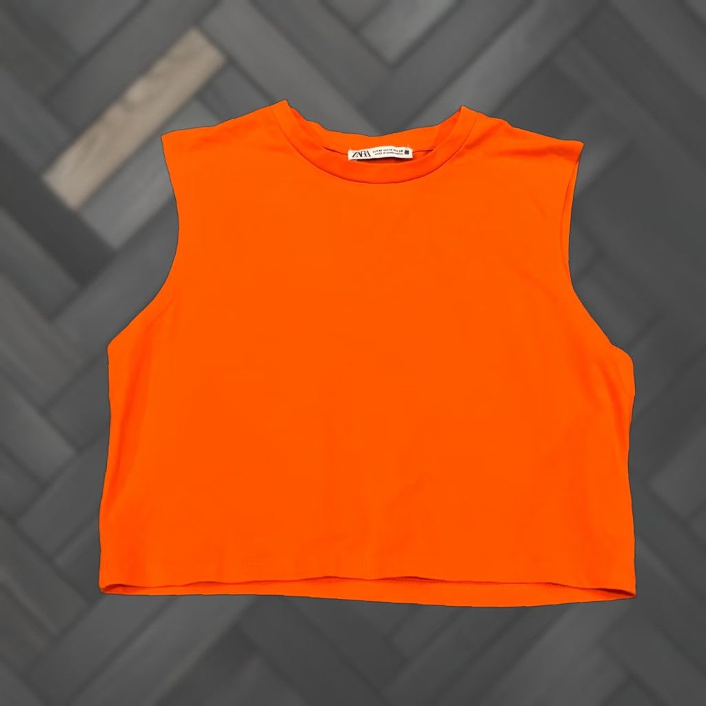 Zara Zara Cropped Shirt Women Medium Orange Solid Summer Casual Beach 90s 00s Y2K Shirt Women M Orange Vintage No Size M / US 6-8 / IT 42-44 - 1 Thumbnail