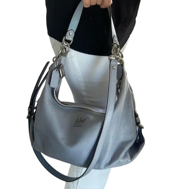 Coach 2-Way Leather Hobo Shoulder Bag Handbag Crossbody in Light Blue, Women's