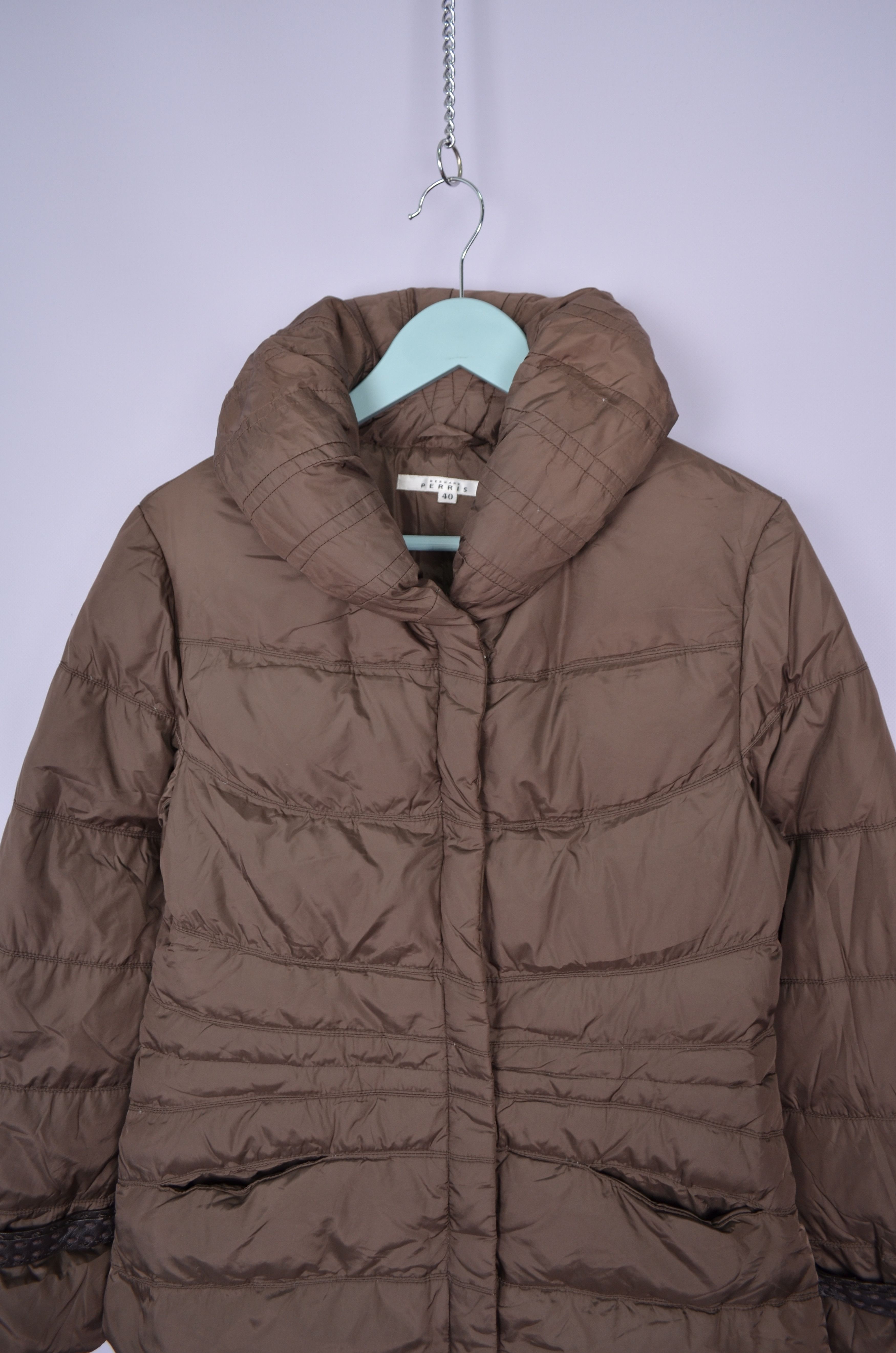 Designer Womens Bernard Perris Brown Nylon Down Jacket Puffer Size 40 Size M / US 6-8 / IT 42-44 - 2 Thumbnail