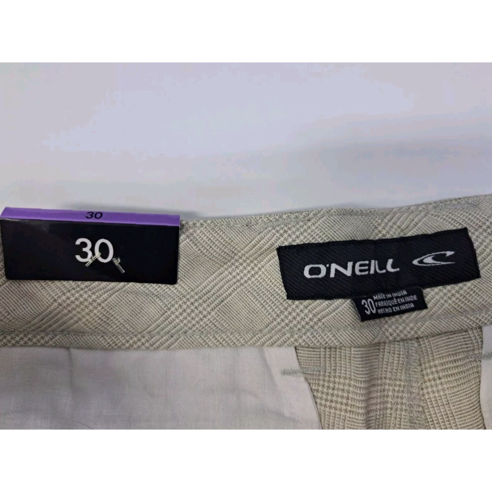 O'Neill NWT O'Neill Mens Chino Shorts 30 Tan Plaid Stretch Flat Front Zip Pockets Logo Beach 10in Inseam Size US 30 / EU 46 - 2 Thumbnail