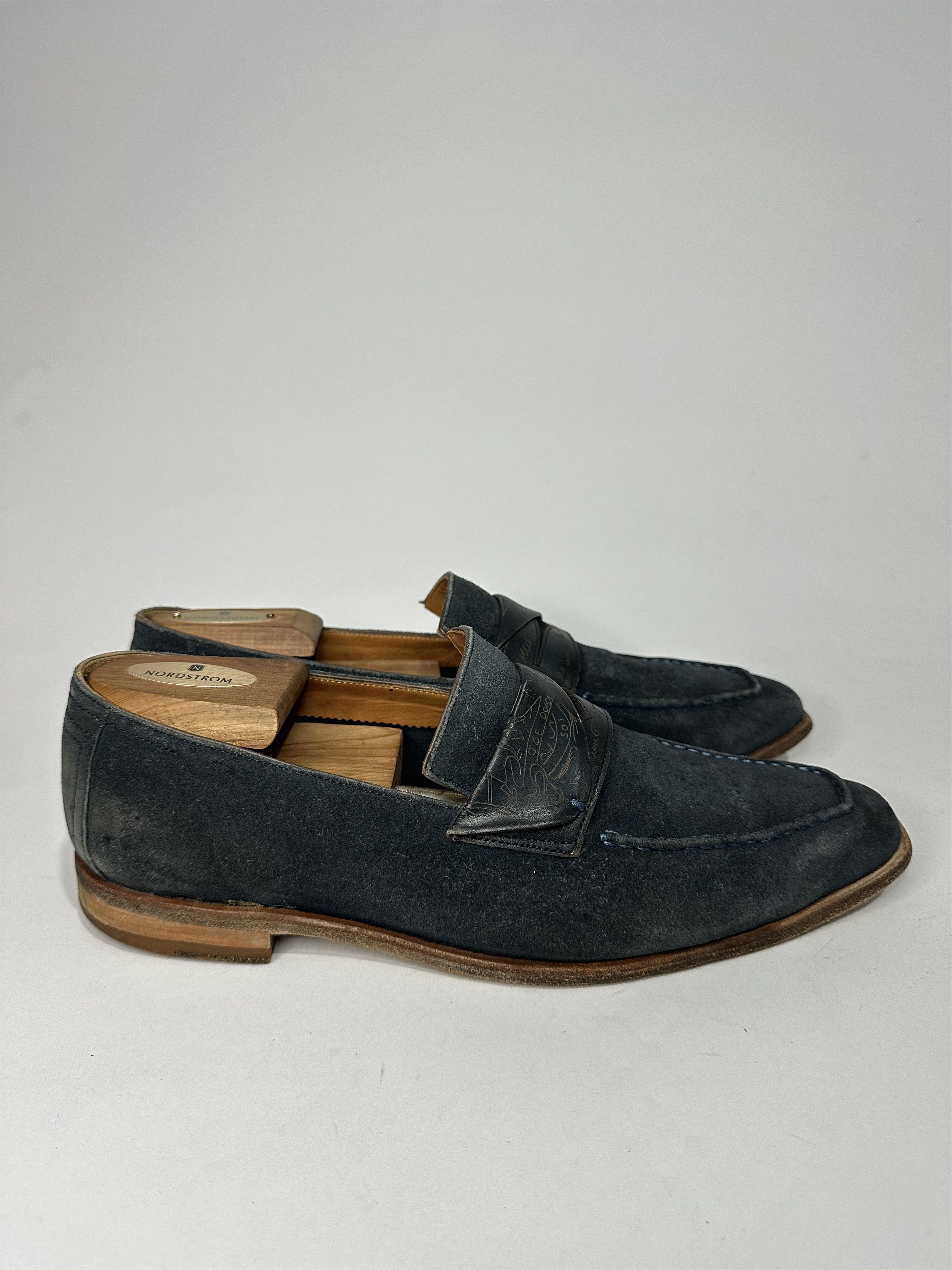 Berluti Berluti Lorenzo Scritto Blue Suede Trimmed Loafers Size US 8.5 / EU 41-42 - 3 Thumbnail
