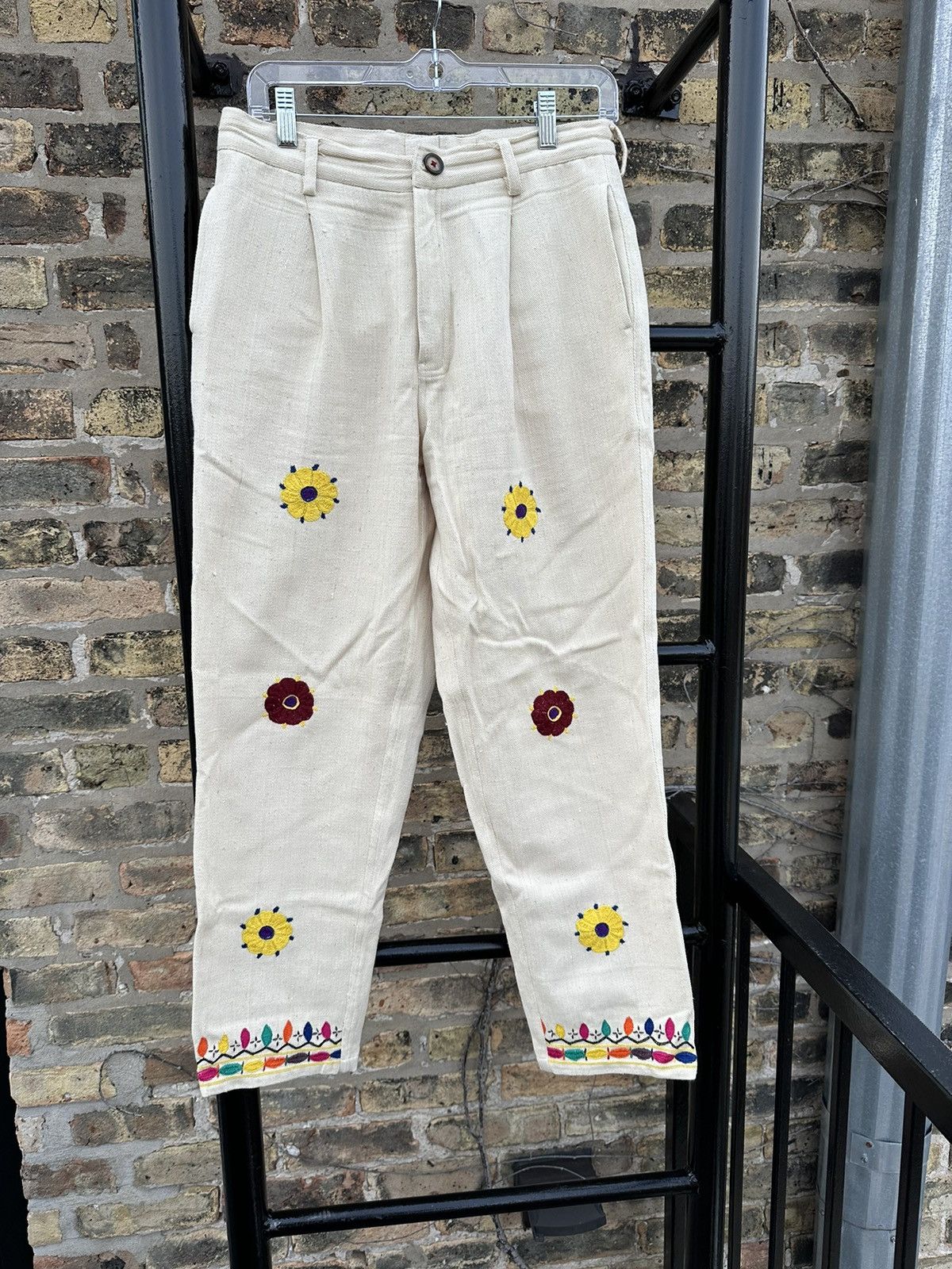 image of Harago Off White Pleated Trousers in Cream, Men's (Size 32)