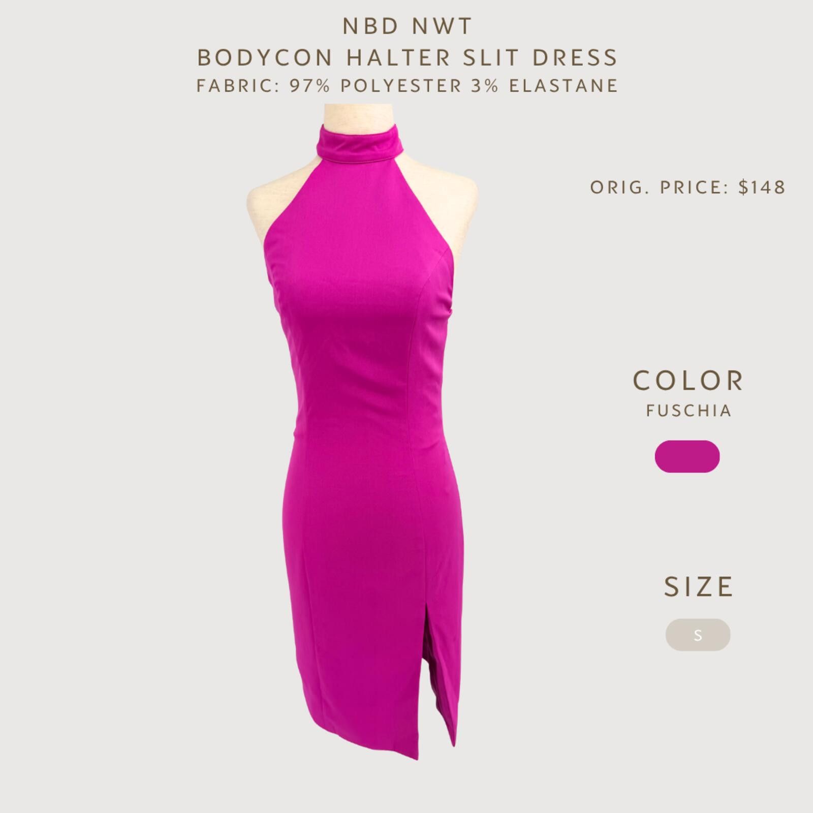 NBDN Nobrandedon NBD Halter Bodycon Midi Dress NWT Fuchsia S Size S / US 4 / IT 40 - 2 Thumbnail