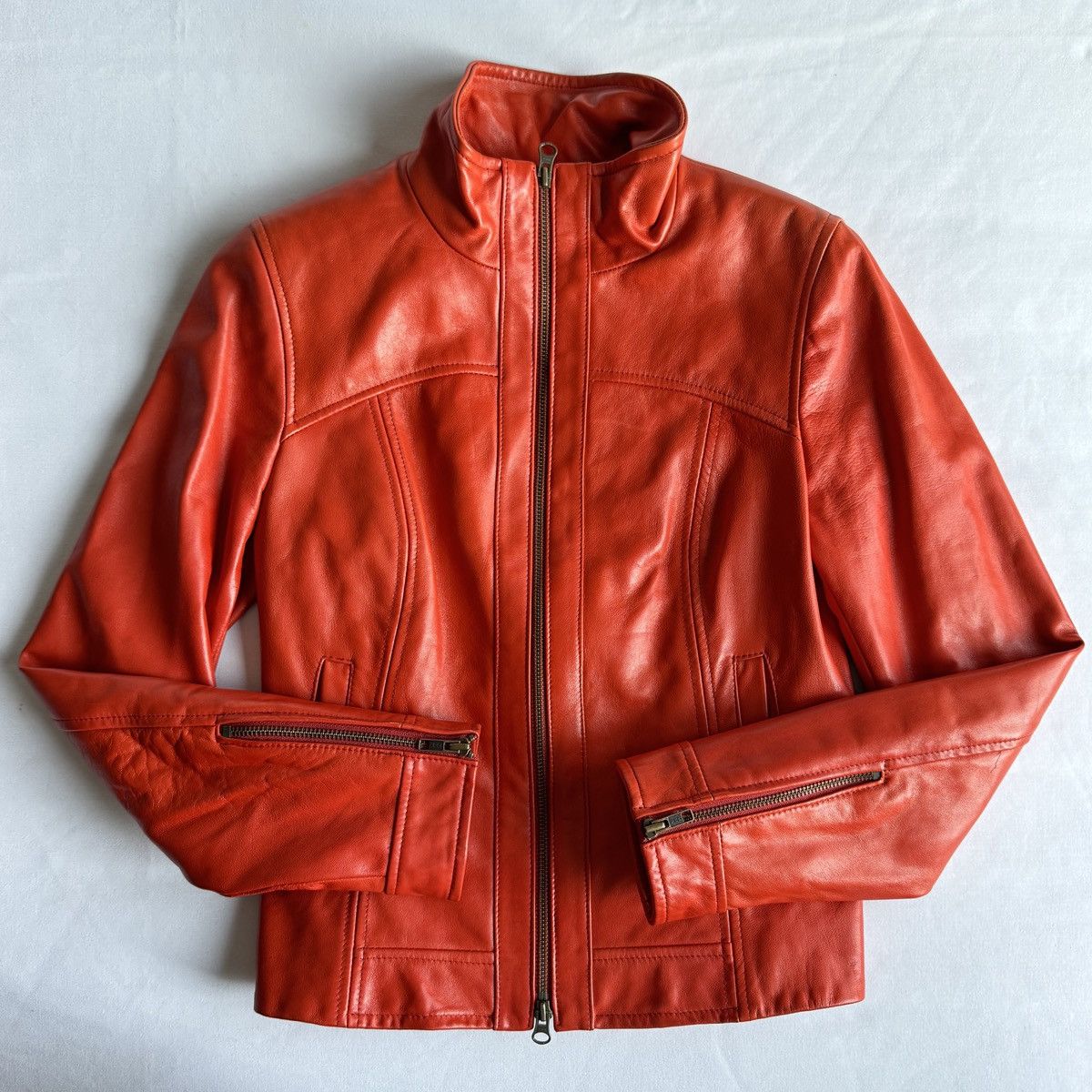 Danier Vintage 90s Orange Genuine Leather Jacket Size XS / US 0-2 / IT 36-38 - 1 Thumbnail