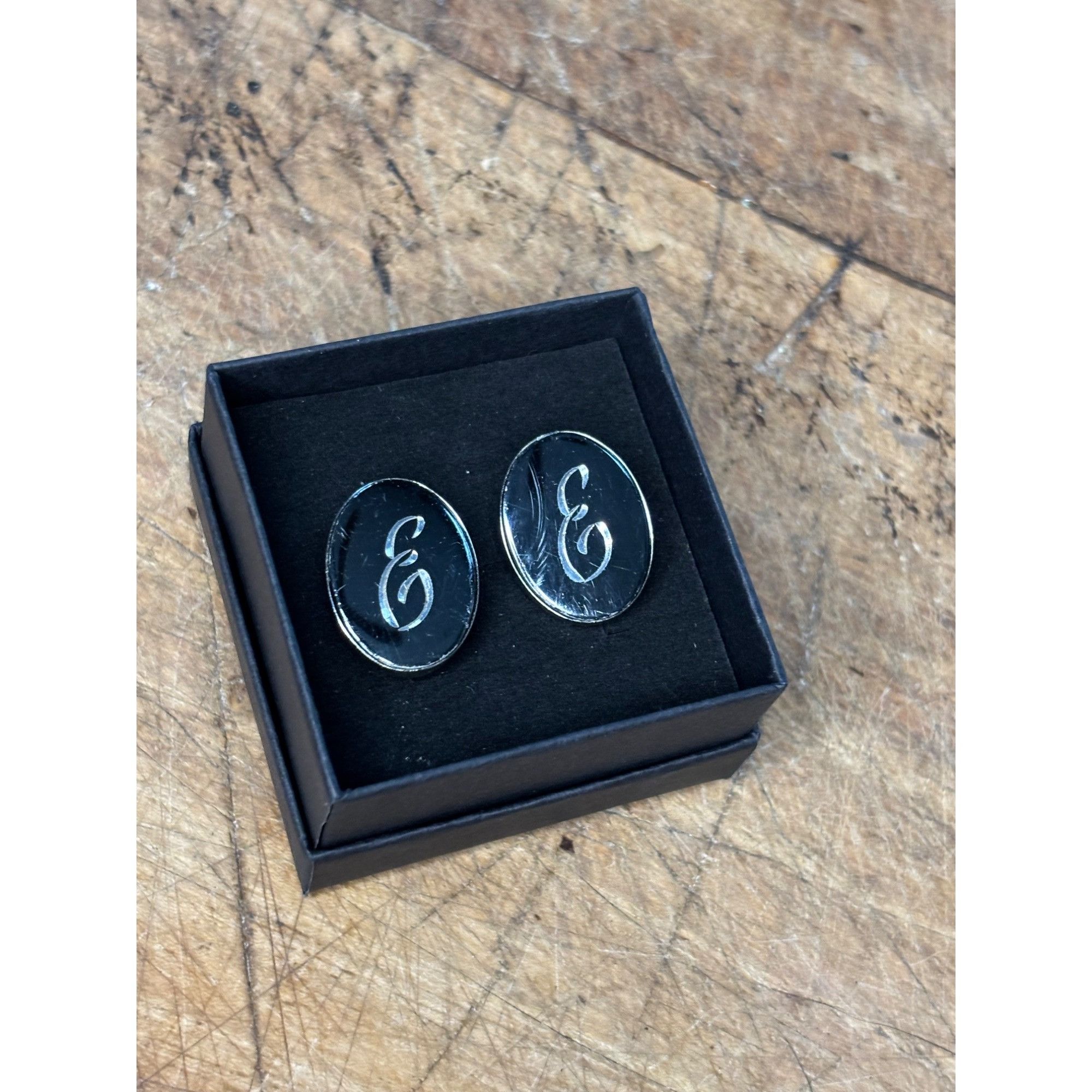 Other Personalized Silver Oval Cufflinks With Engraved Letter E Size 44R - 7 Thumbnail