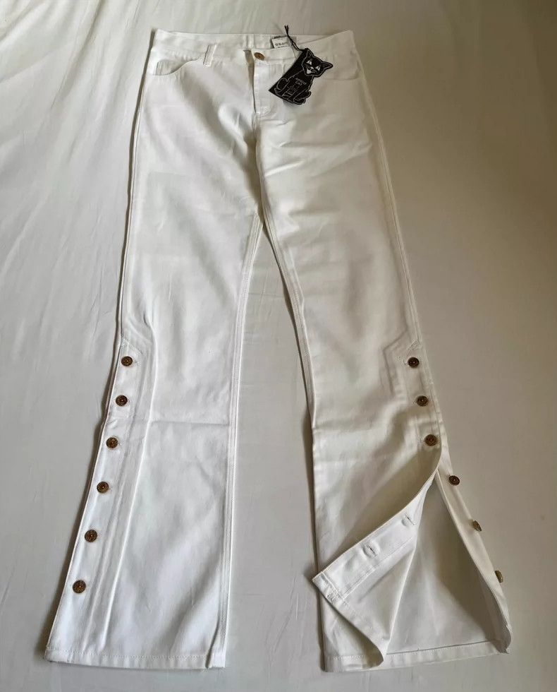 Yohji Yamamoto White Flared Pants with Button Detail-2506 Size 29" - 4 Thumbnail