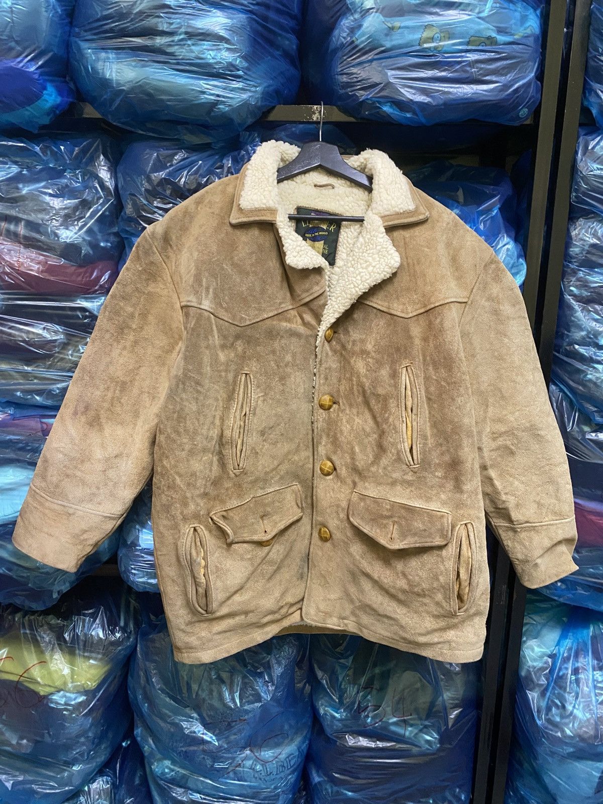 Leather Vintage Beige Shearling-Lined Suede Ranch Jacket – “Leather Size US M / EU 48-50 / 2 - 1 Thumbnail