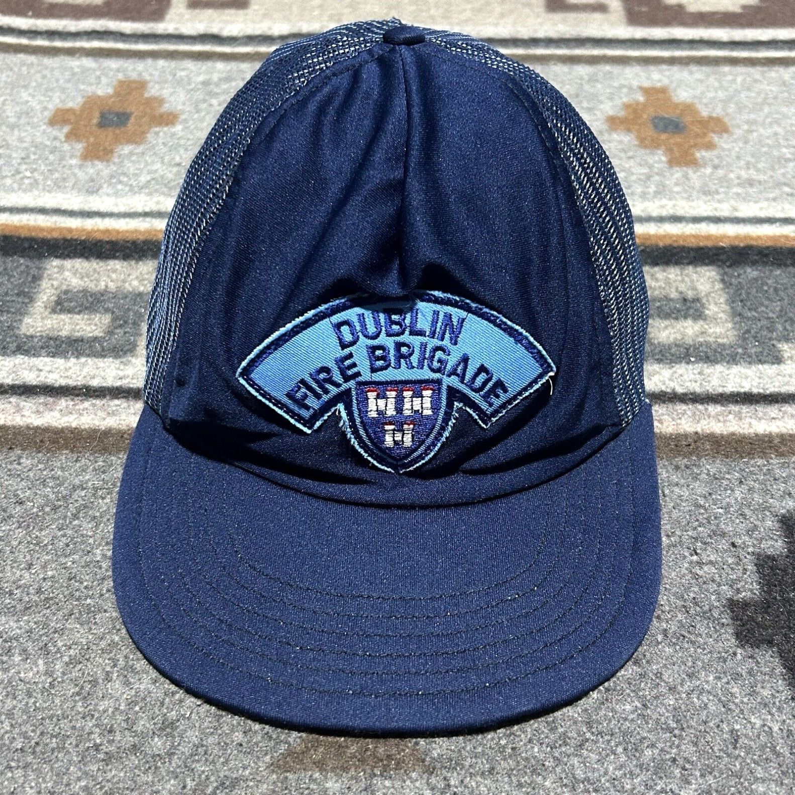 image of Vintage Dublin Fire Brigade Mesh Trucker Hat 70's 80's Usa Made Patch Union Made in White, Men's