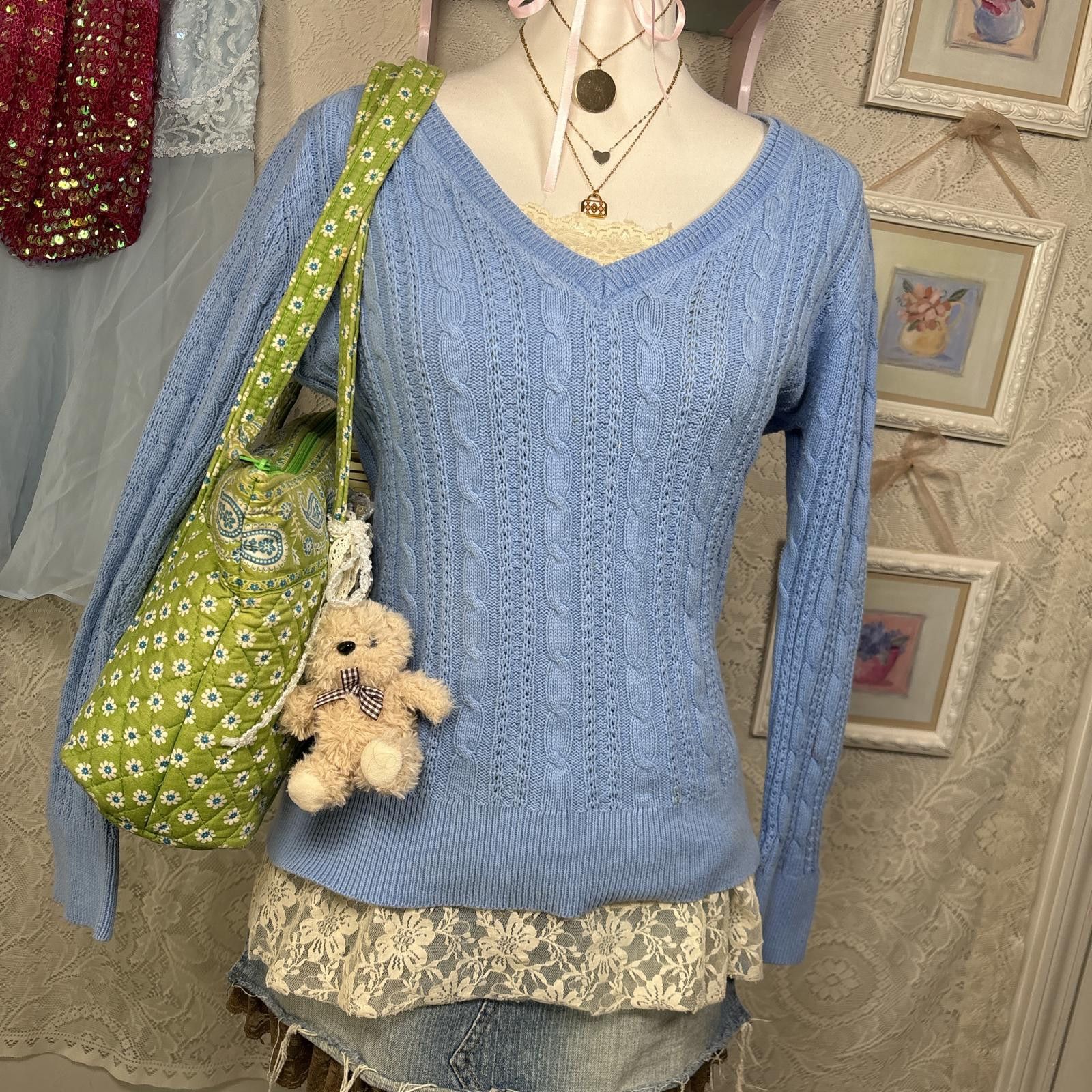 Faded Glory vintage blue cable knit rory gilmore sweater Size L / US 10 / IT 46 - 3 Thumbnail