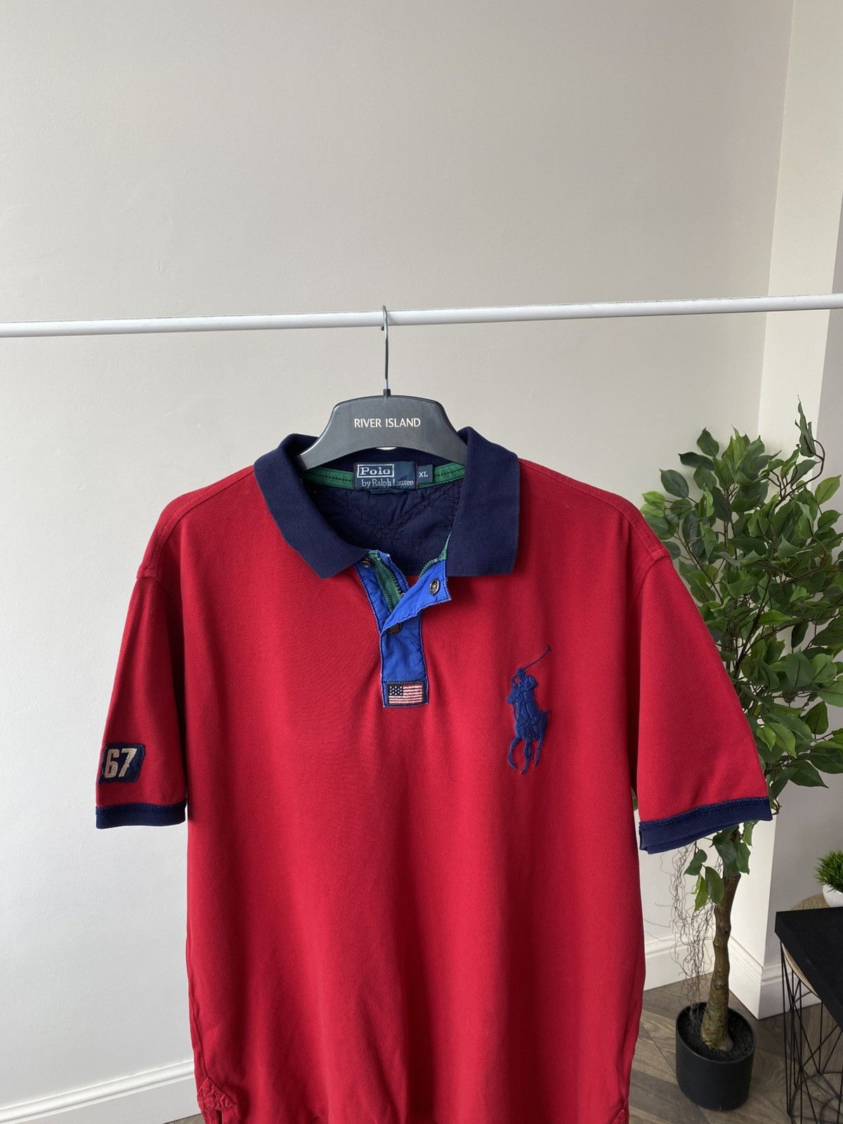 Polo Ralph Lauren × Vintage Vintage Polo Ralph Lauren Red Rugby USA 1/4 Zip Big Pony Size US XL / EU 56 / 4 - 5 Thumbnail