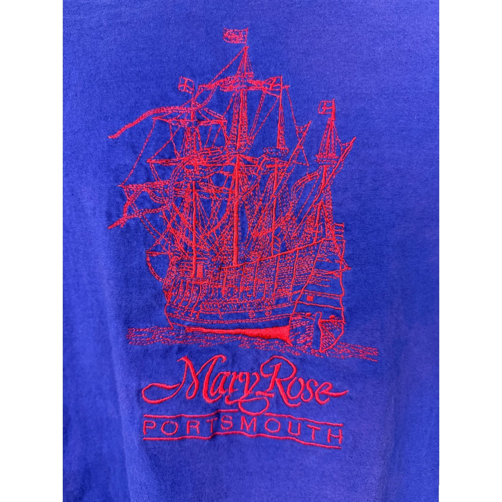 Hanes VINTAGE Hanes T-Shirt Shirt Adult Large Blue Embroidered 90s Mary Rose Portsmouth Nautical Theme 90s Mens Size US L / EU 52-54 / 3 - 3 Thumbnail