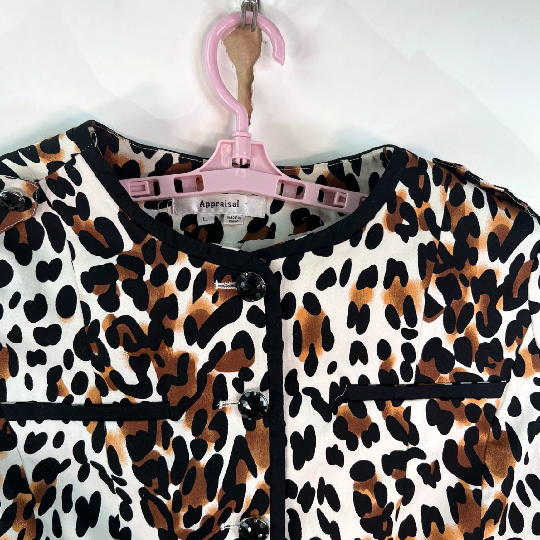 APPARIS Appraisal Womens Blazer Jacket Size L 3/4 Sleeve Ivory Animal Print Casual Size L / US 10 / IT 46 - 3 Thumbnail