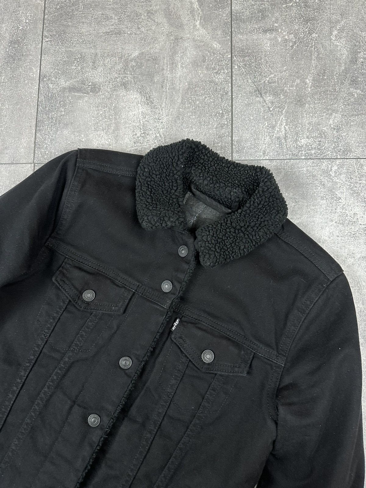 Levi's Levis Denim Sherpa Trucker Black Label Jacket Size XS / US 0-2 / IT 36-38 - 6 Thumbnail