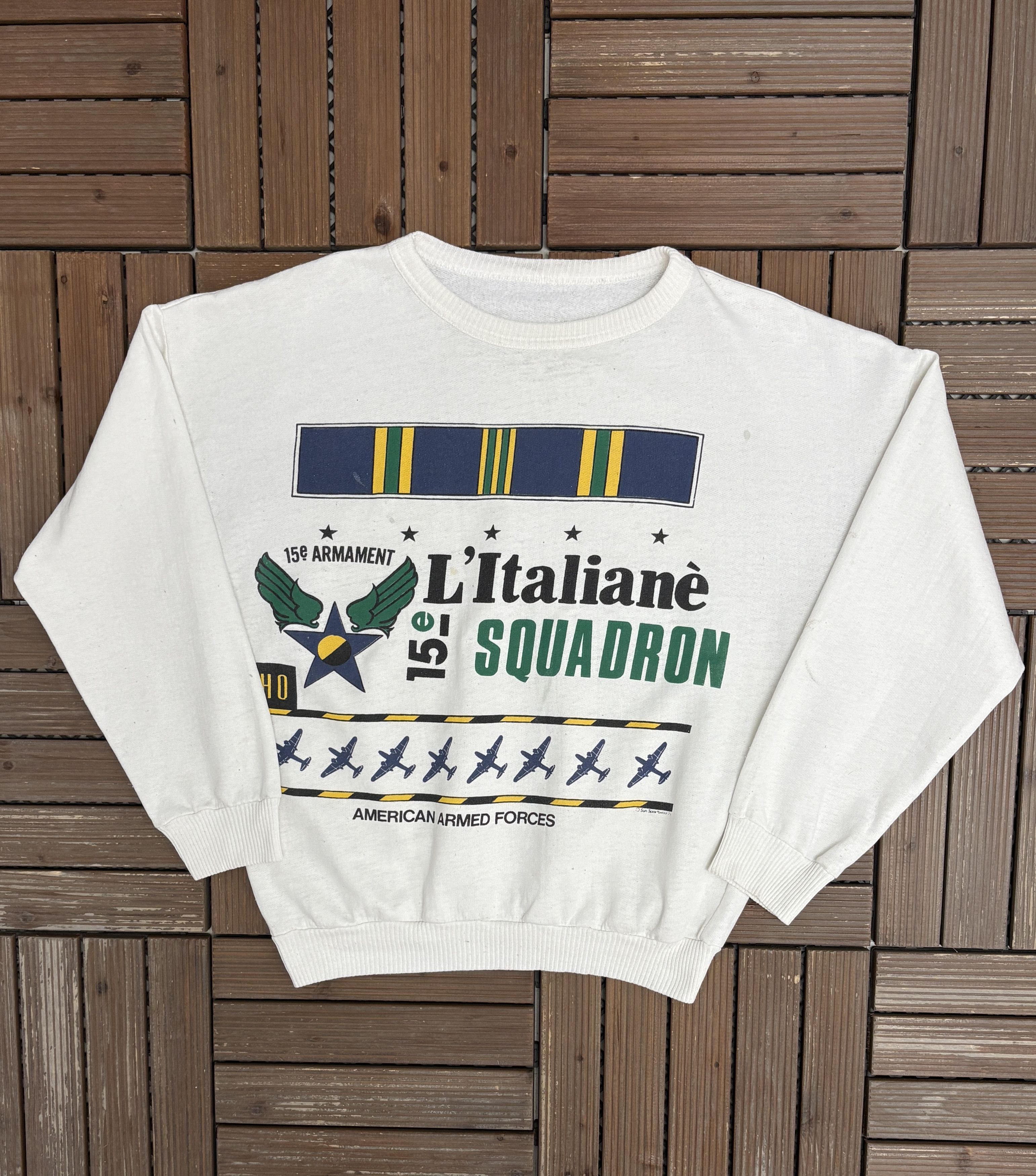 Vintage Italian Air Force 15th Wing Vintage White Crewneck Sweater Size US L / EU 52-54 / 3 - 1 Thumbnail