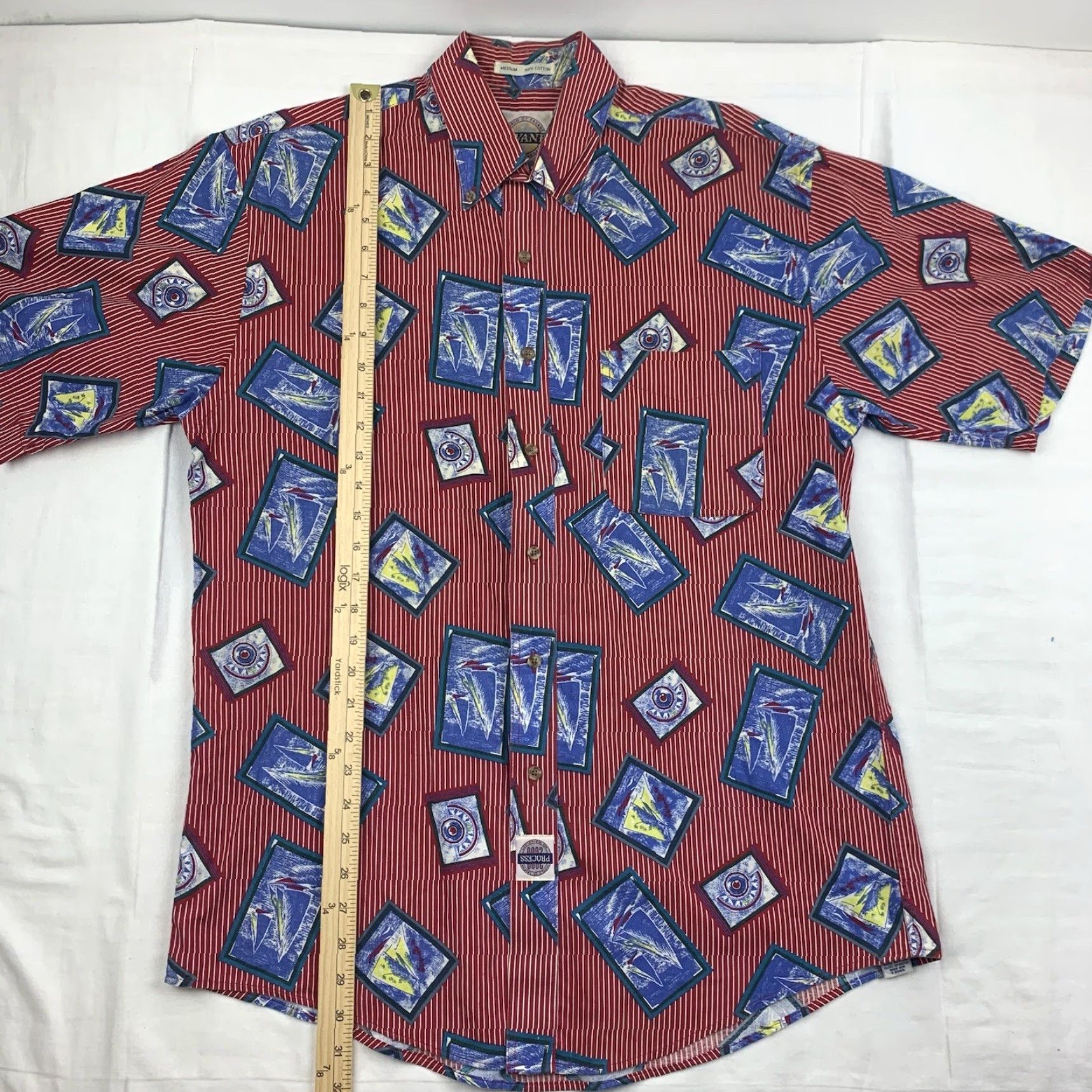 Savane VINTAGE Savane Button-Up Shirt Men Adult Medium Red Sail Boat Print Nautical 90s USA Navy? Size US M / EU 48-50 / 2 - 6 Thumbnail