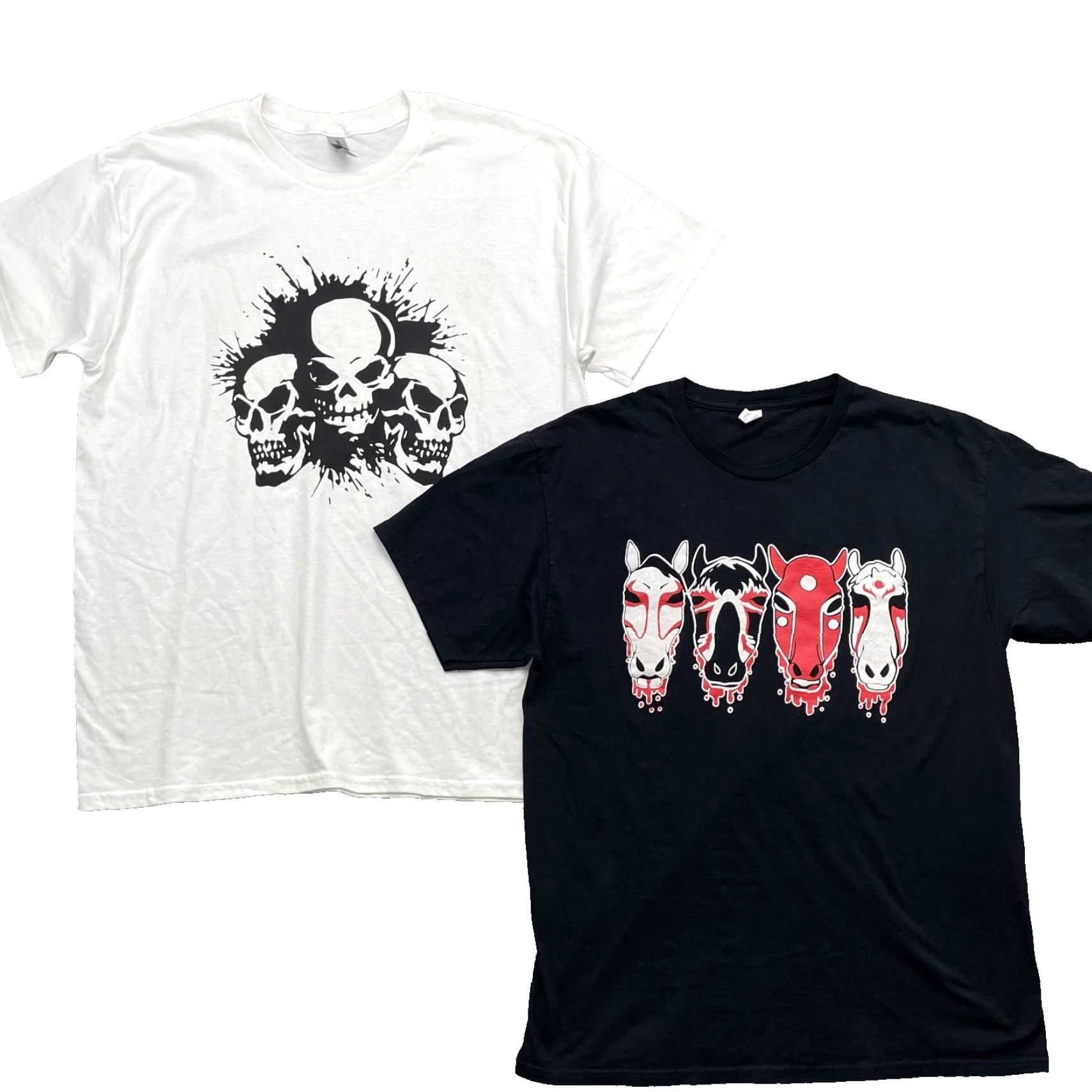 Fruit Of The Loom VINTAGE Skulls Biker T-Shirt Lot of 2 Men's Large Goth Rocker Grunge Skate Masks Outdoor Size US L / EU 52-54 / 3 - 2 Thumbnail