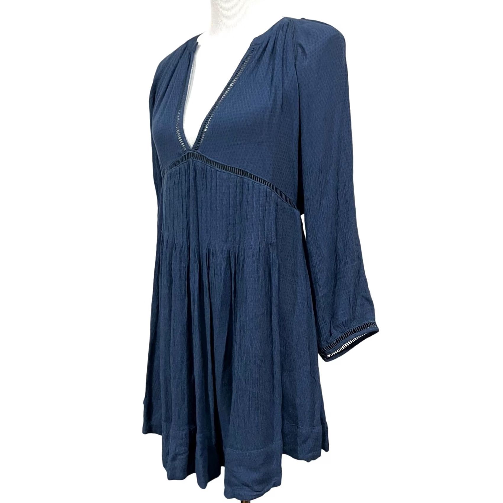 Free People Free People Mini Dress Swing Blue Boho Deep V-Neck Go Lightly Women’s XS Dress Size XS / US 0-2 / IT 36-38 - 5 Thumbnail