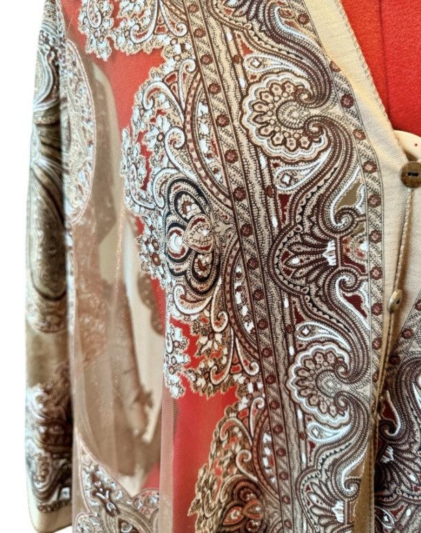Other Boho Paisley Kimono Shawl Wrap Beige Brown Fringe Open Front Size ONE SIZE - 6 Thumbnail