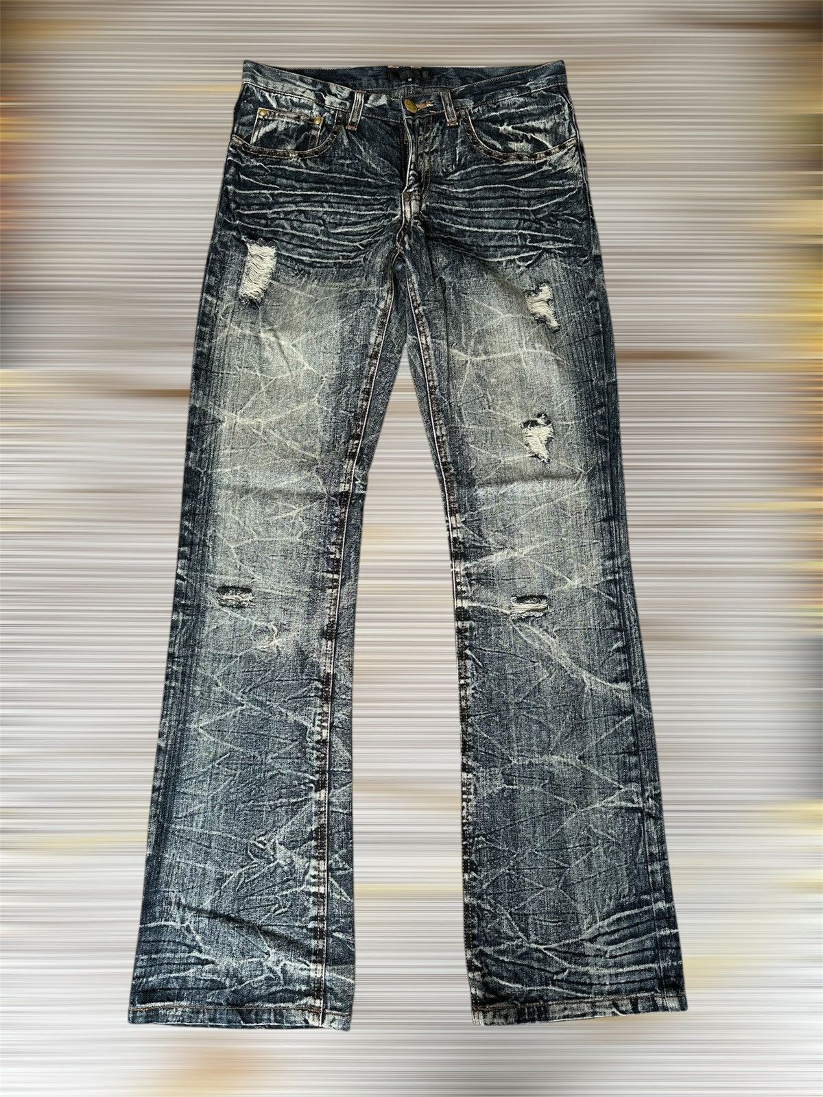 Tornado Mart FLARE Black Barcara Distressed Claw Marks Design Denim Size US 30 / EU 46 - 1 Thumbnail