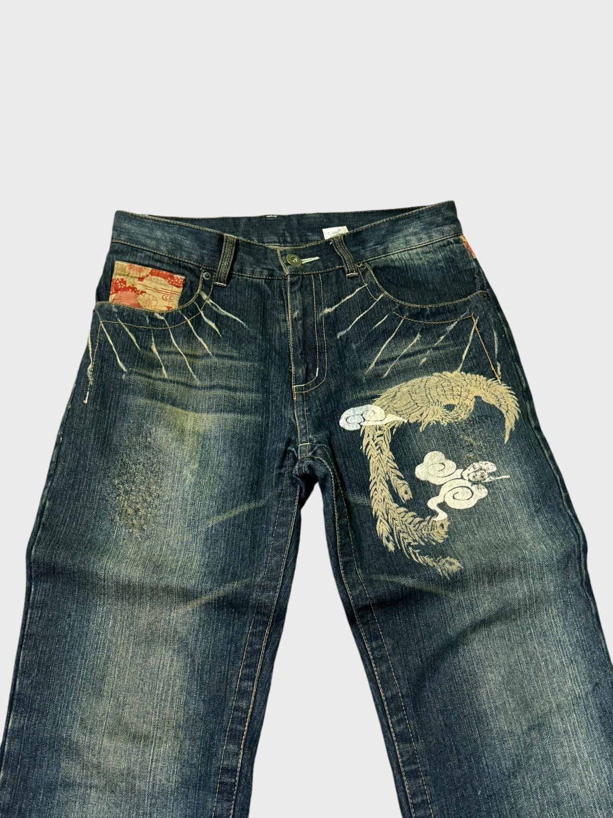 Japanese Brand × Vintage Vintage Japan Tattoo Koi Fish Acid Wash Floral Designs Jeans Size US 30 / EU 46 - 3 Thumbnail