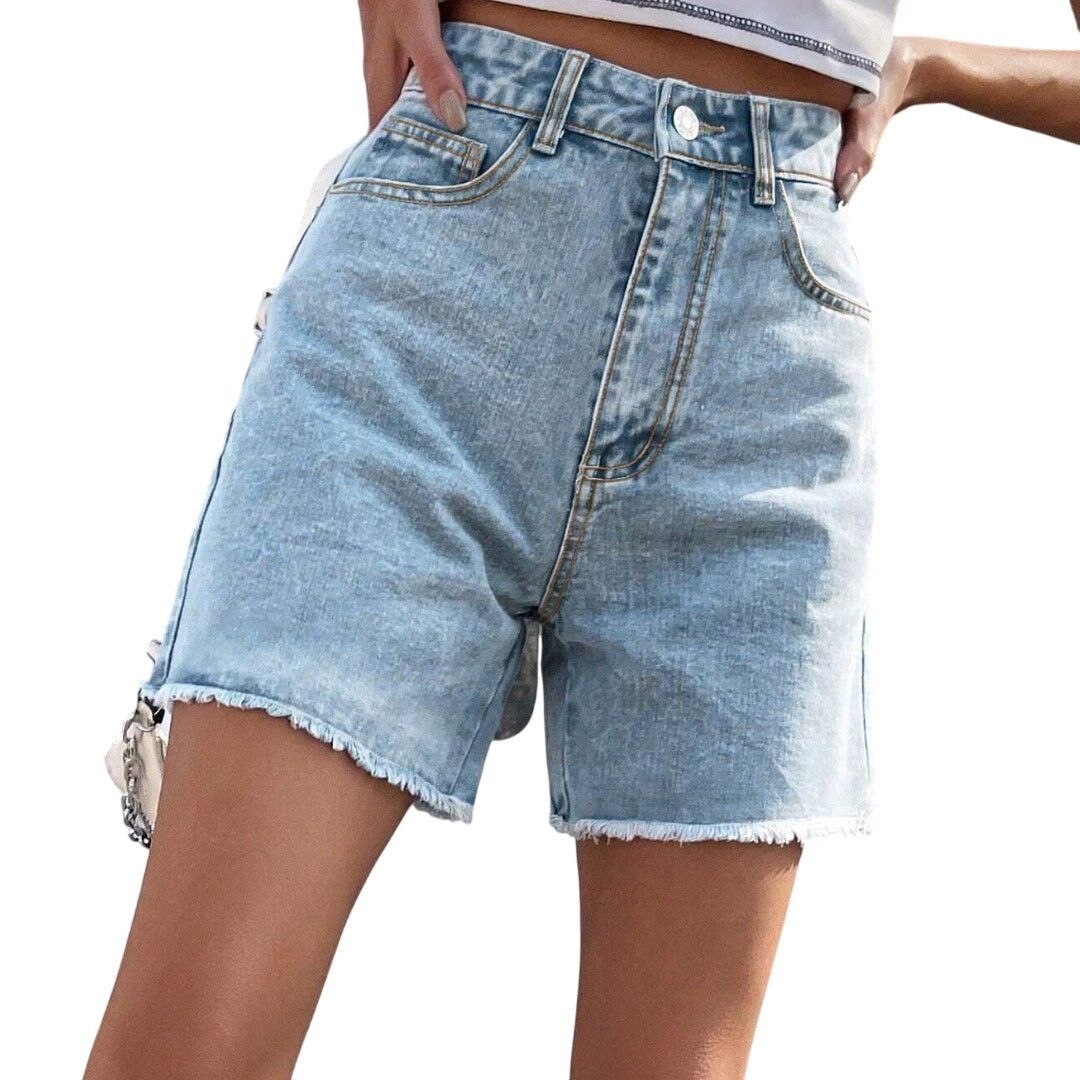 Shein Women's Simple Casual Denim Shorts in Blue, Size 27/4 Size 27" / US 4 / IT 40 - 1 Thumbnail