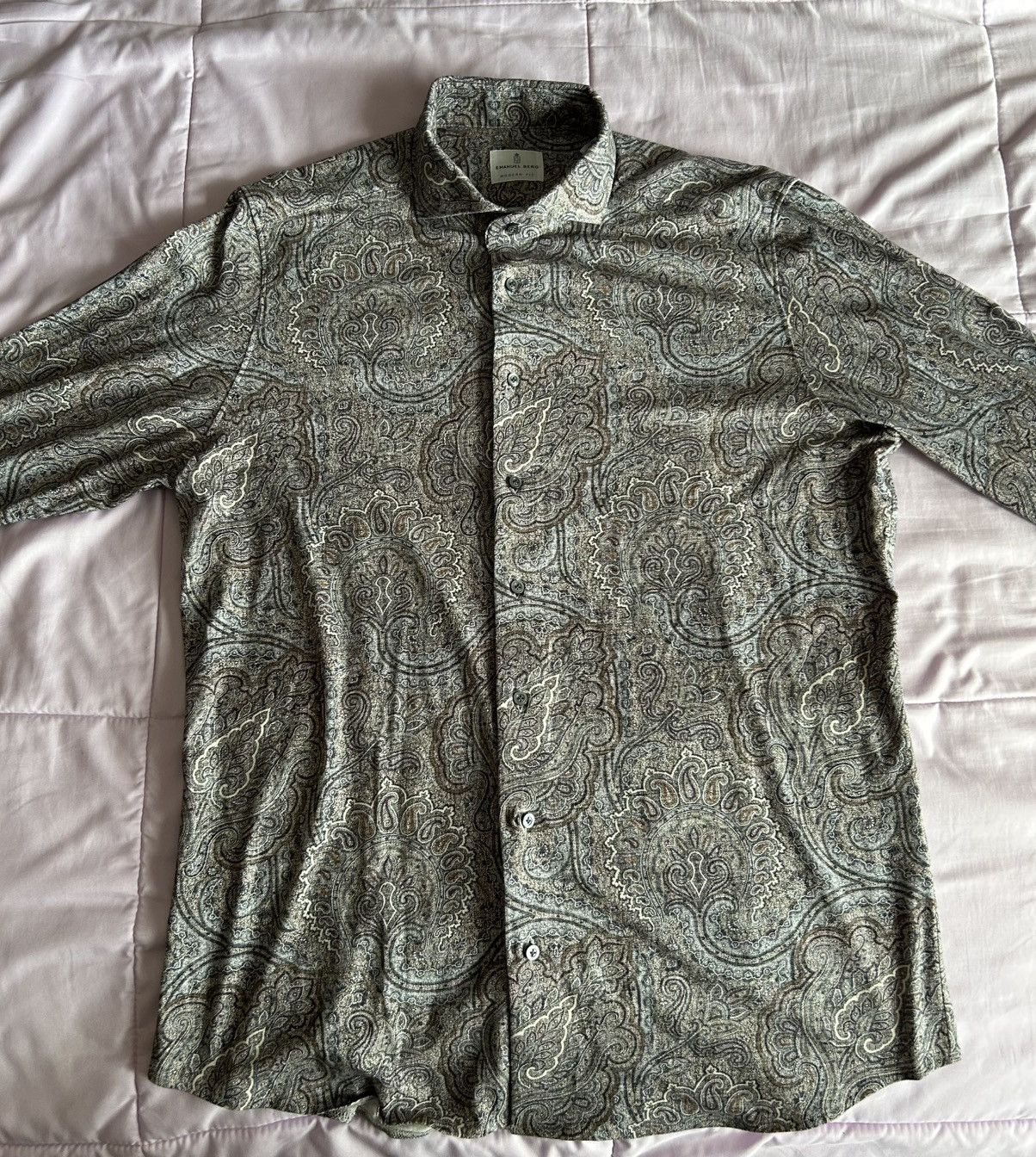 Other Emanuel Berg Luxury Paisley Button Down Shirt Sz L $298MSRP Size US L / EU 52-54 / 3 - 2 Thumbnail